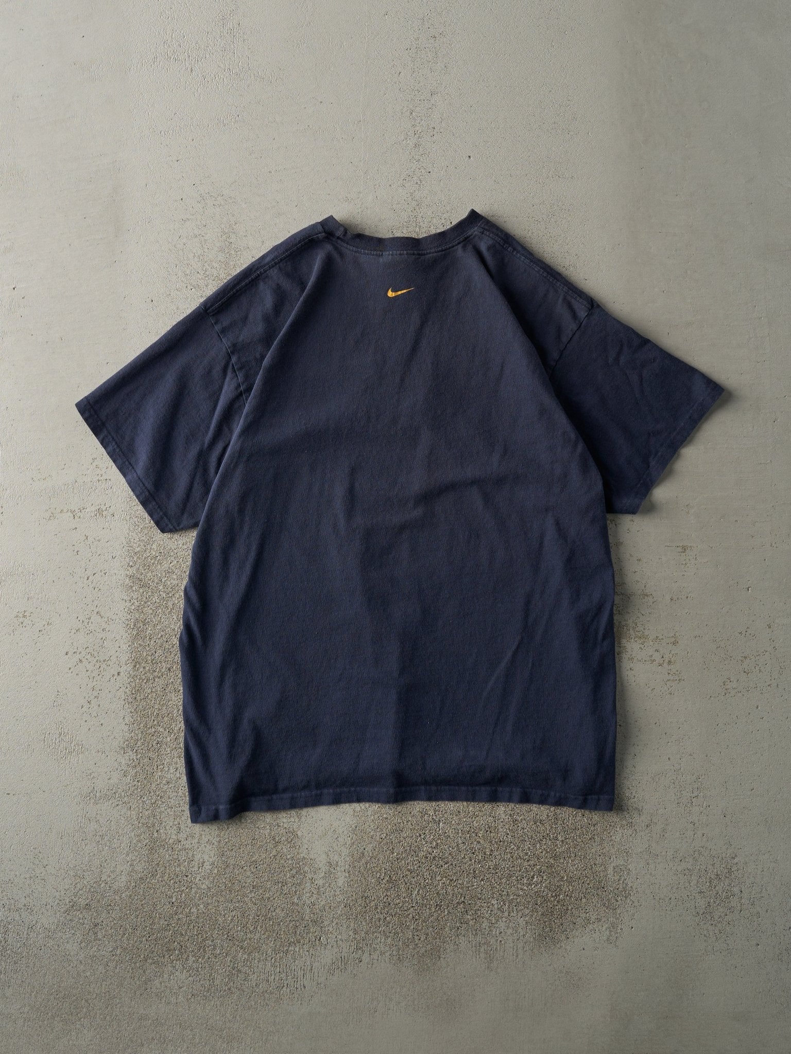 Vintage Y2K Navy Blue Felt Nike Logo Tee (M)