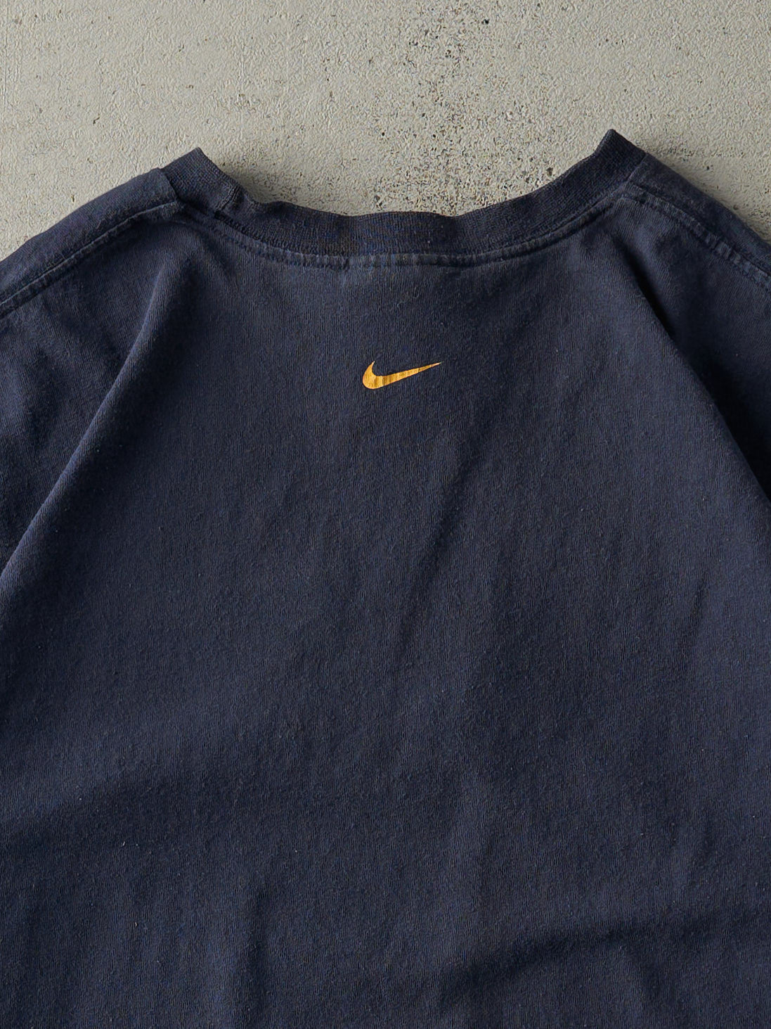 Vintage Y2K Navy Blue Felt Nike Logo Tee (M)