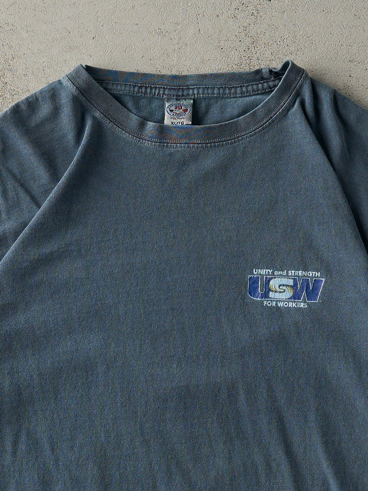 Vintage 90s Washed Slate Blue USW Union Tee (L)