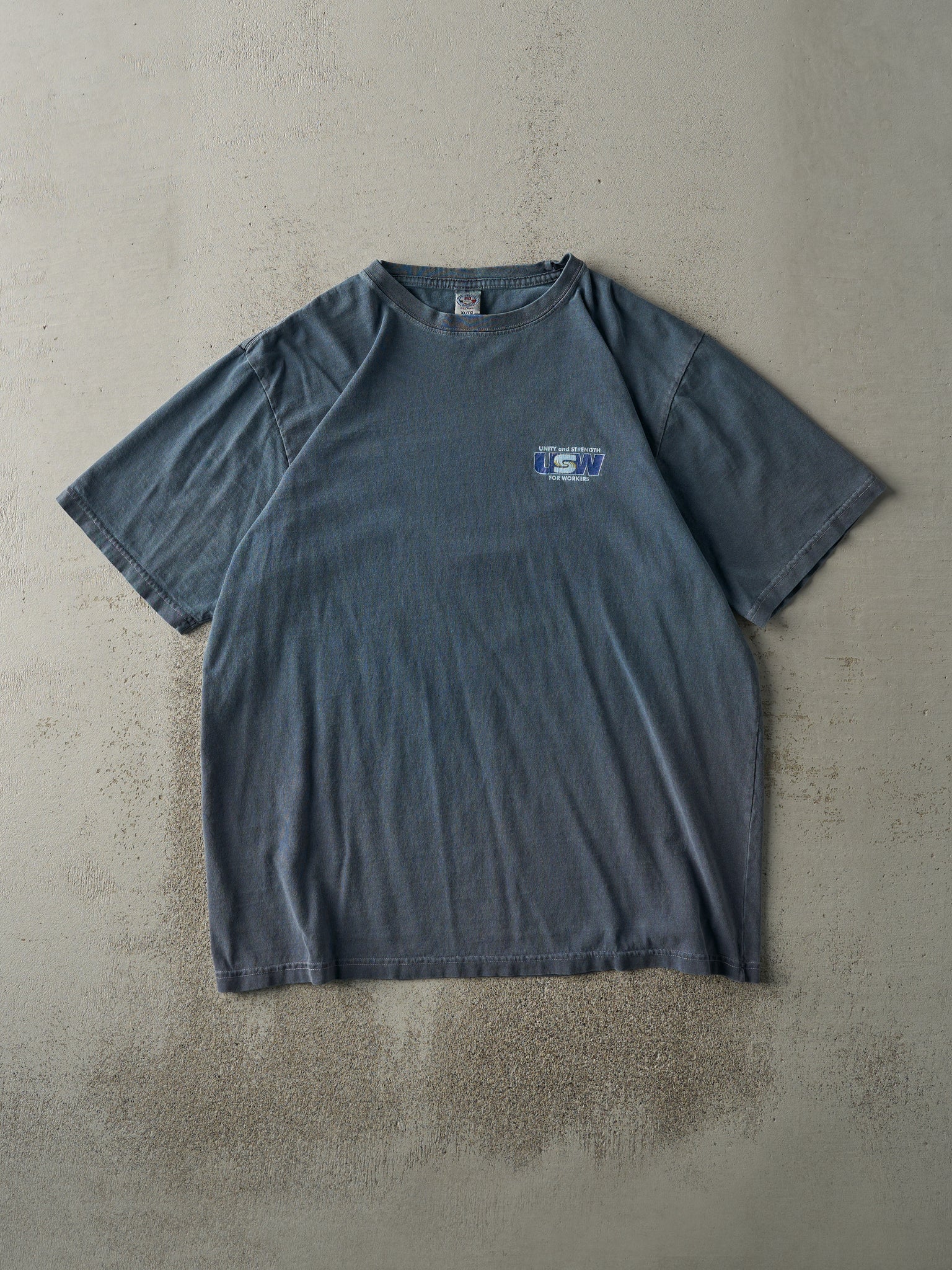 Vintage 90s Washed Slate Blue USW Union Tee (L)