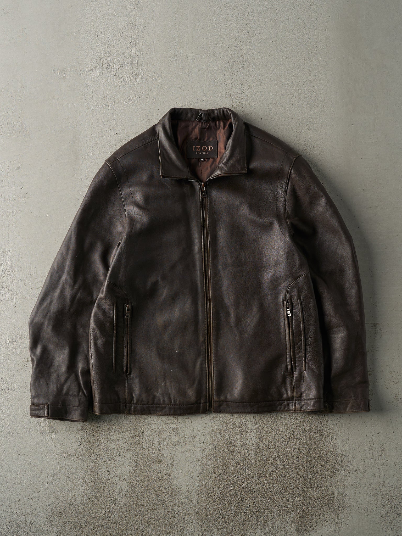 Vintage Y2K Brown Izod Leather Jacket (M)