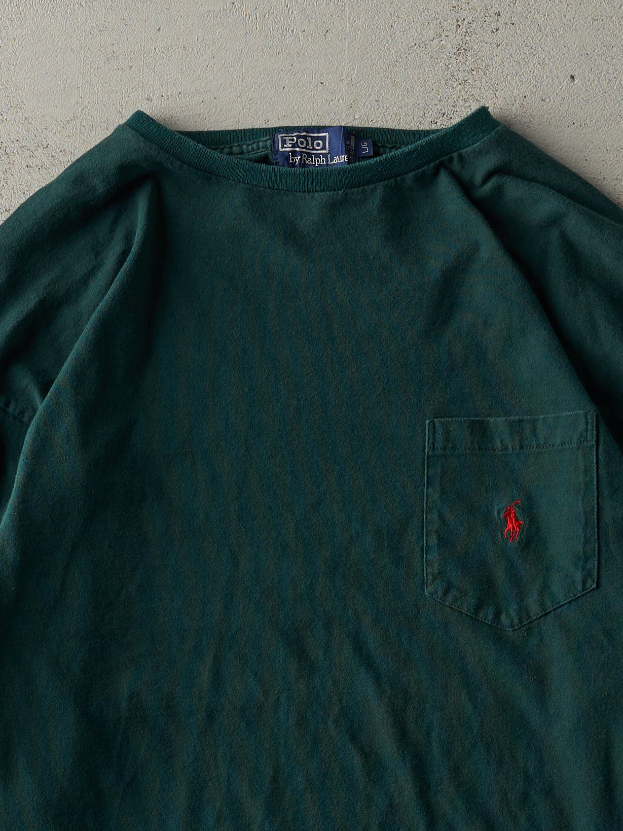 Vintage 90s Green Polo by Ralph Lauren Pocket Long Sleeve (L)