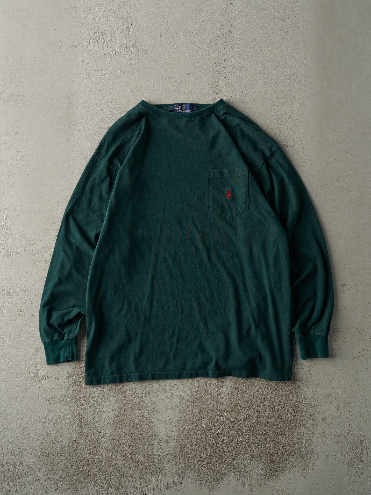 Vintage 90s Green Polo by Ralph Lauren Pocket Long Sleeve (L)