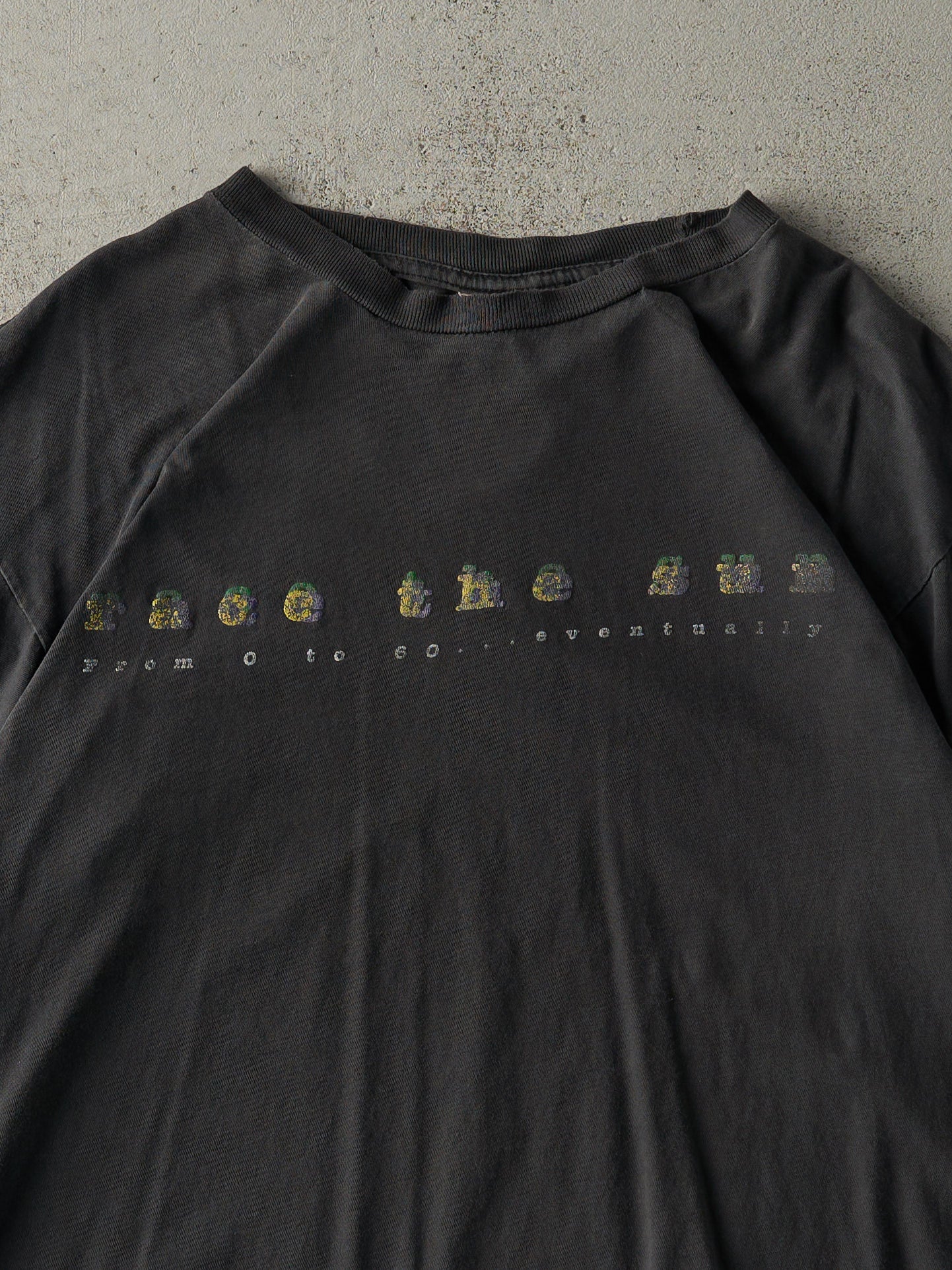 Vintage 90s Faded Black "Race The Sun" Tee (L)