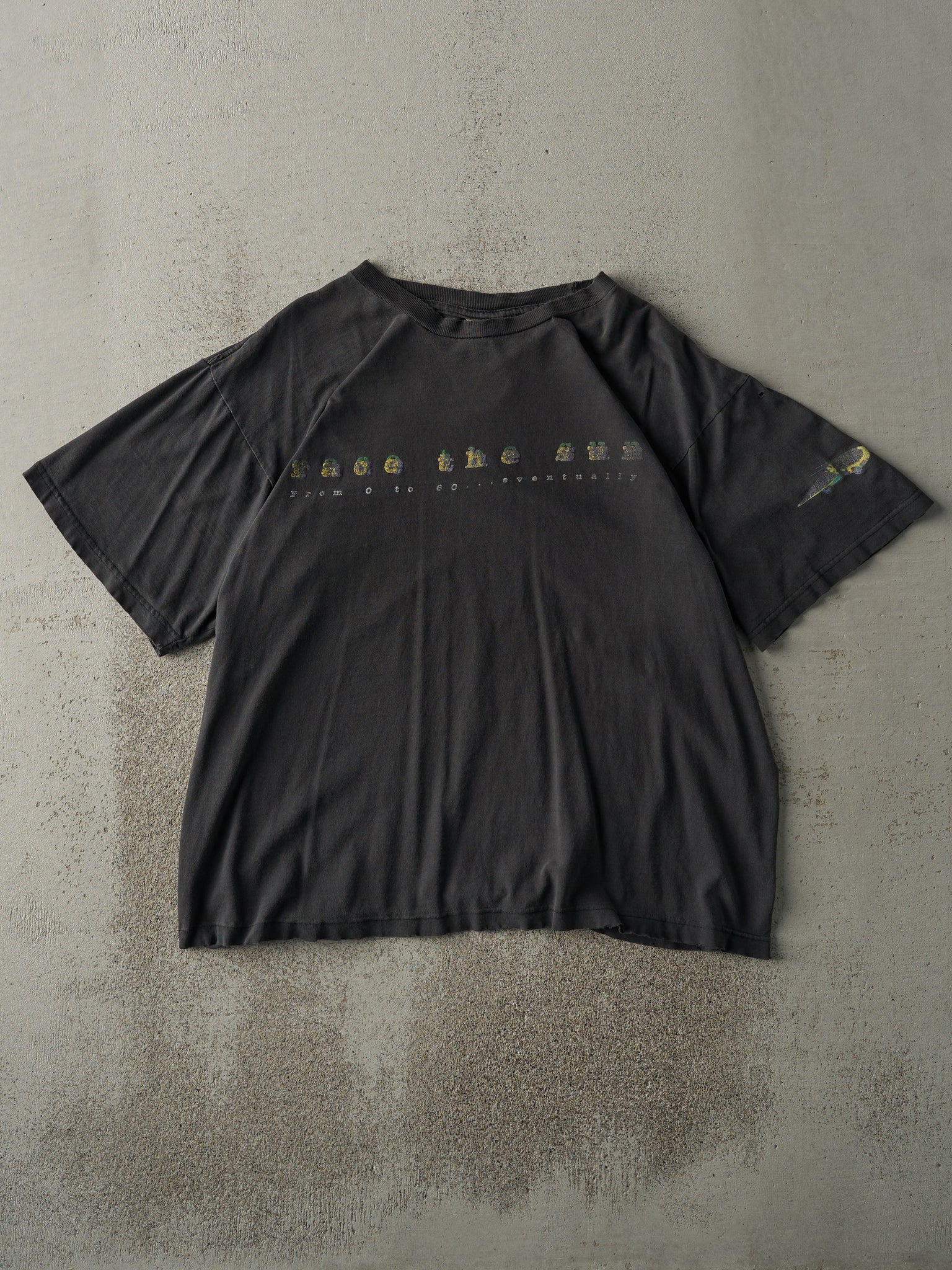 Vintage 90s Faded Black "Race The Sun" Tee (L)