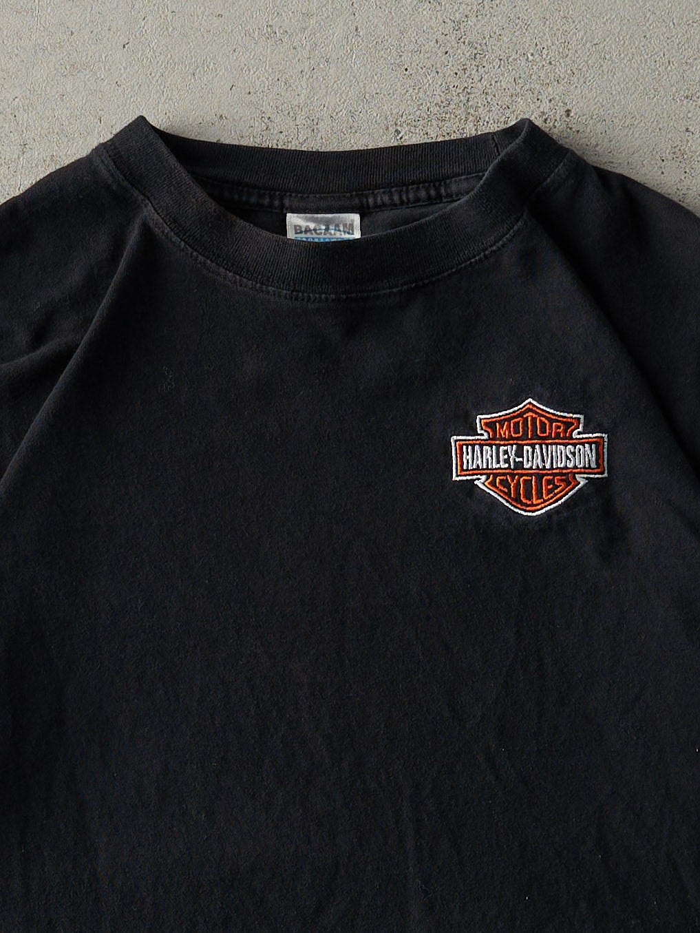 Vintage Y2K Black Embroidered Harley Davidson Bootleg Tee (M)