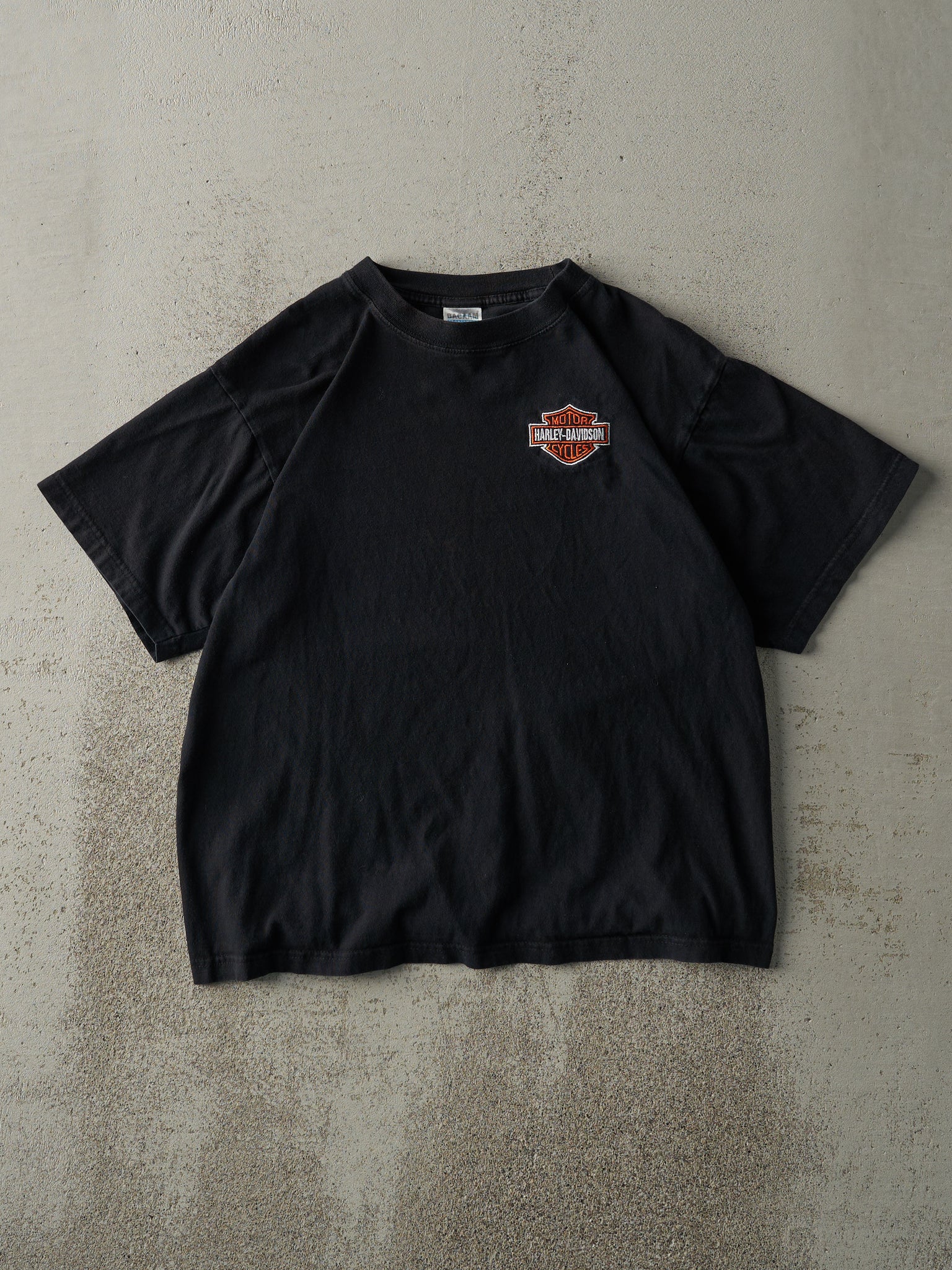 Vintage Y2K Black Embroidered Harley Davidson Bootleg Tee (M)