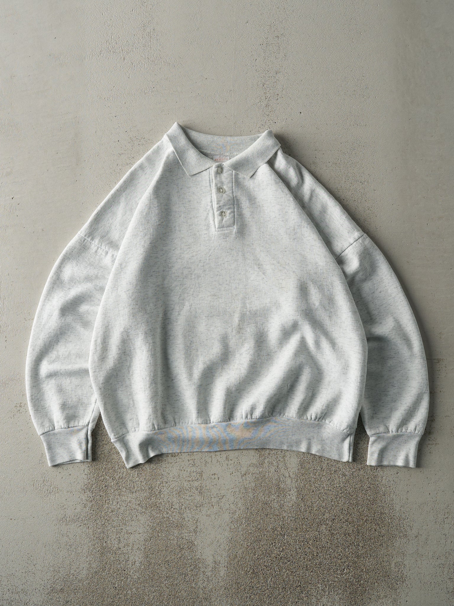 Vintage 90s Heather Grey Quarter Button Blank Boxy Sweatshirt (L)