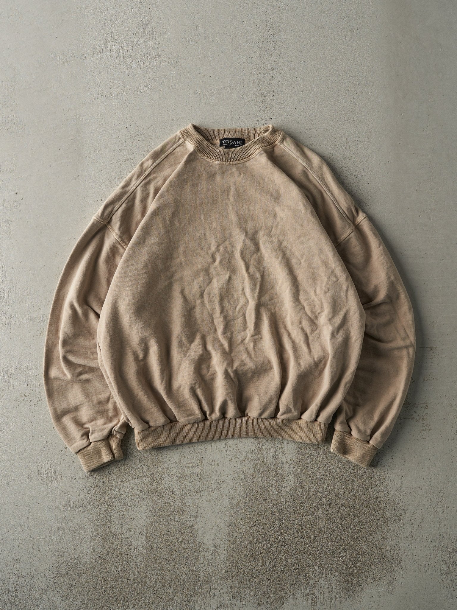 Vintage 90s Beige Blank Boxy Crewneck (L)