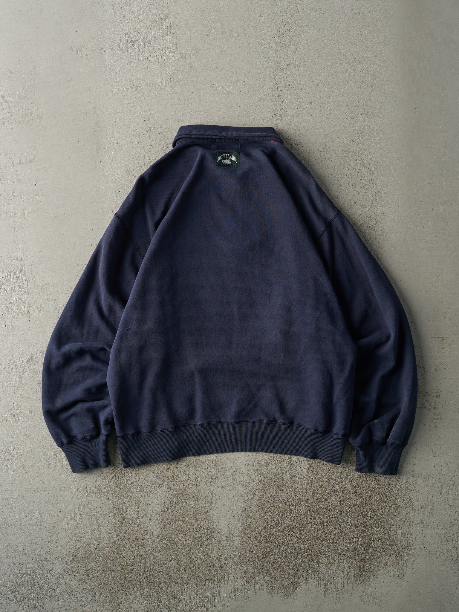 Vintage 90s Navy Blue Roots Athletic Quarter Zip Boxy Sweatshirt (L)