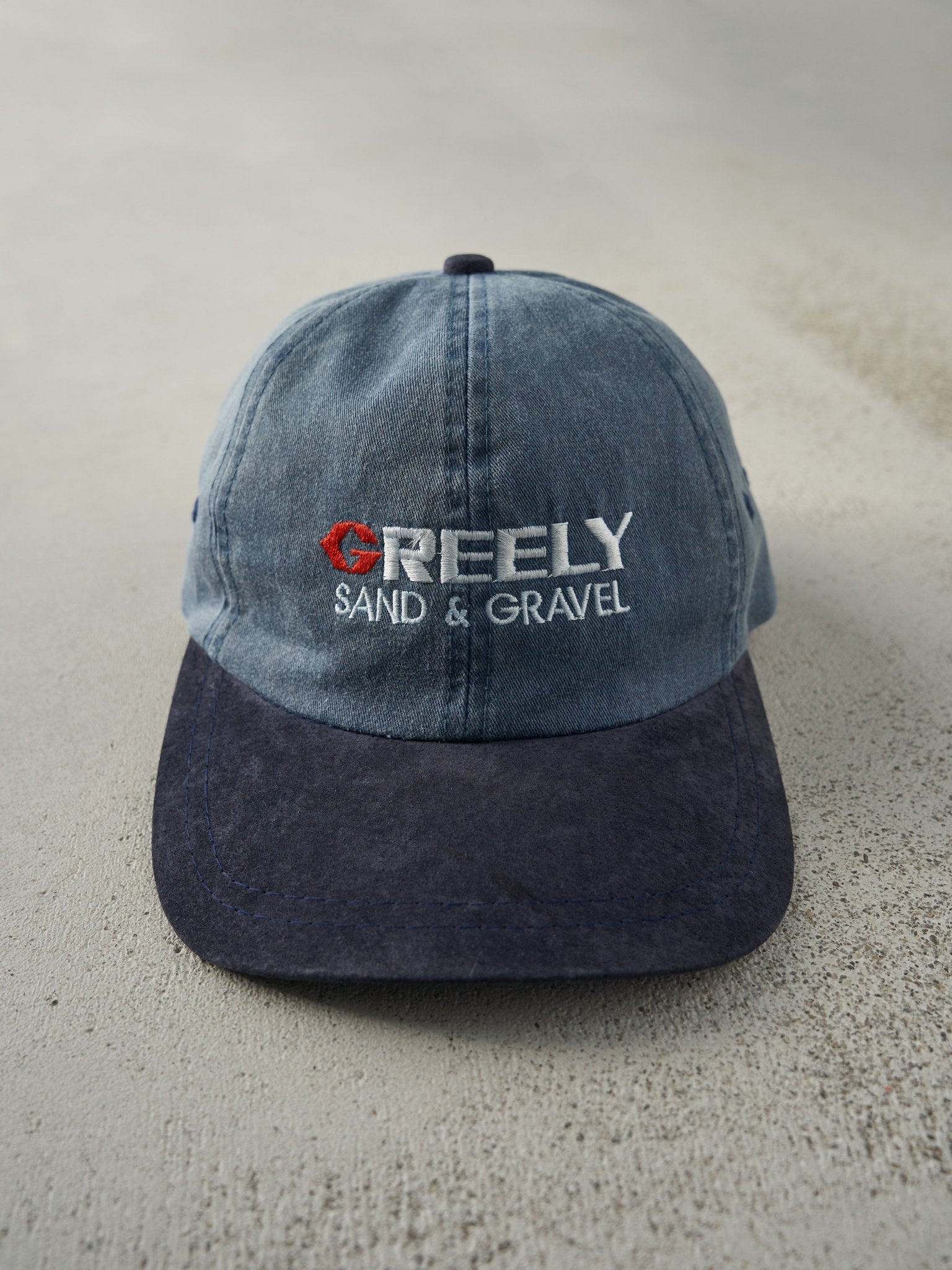 Vintage 90s Blue Two Tone & Suede Embroidered Greely Logo Strapback Hat
