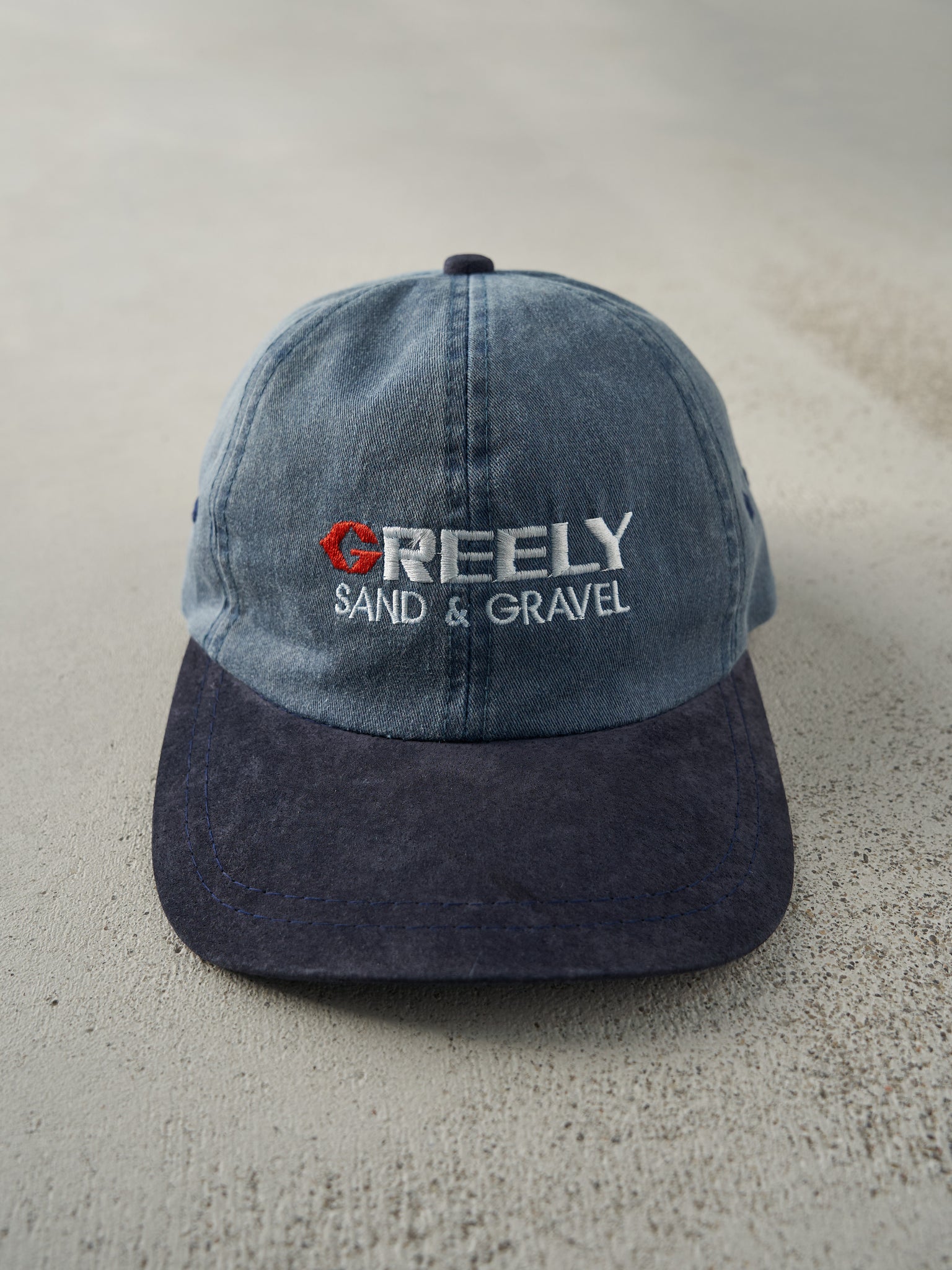 Vintage 90s Blue Two Tone & Suede Embroidered Greely Logo Strap Back Hat