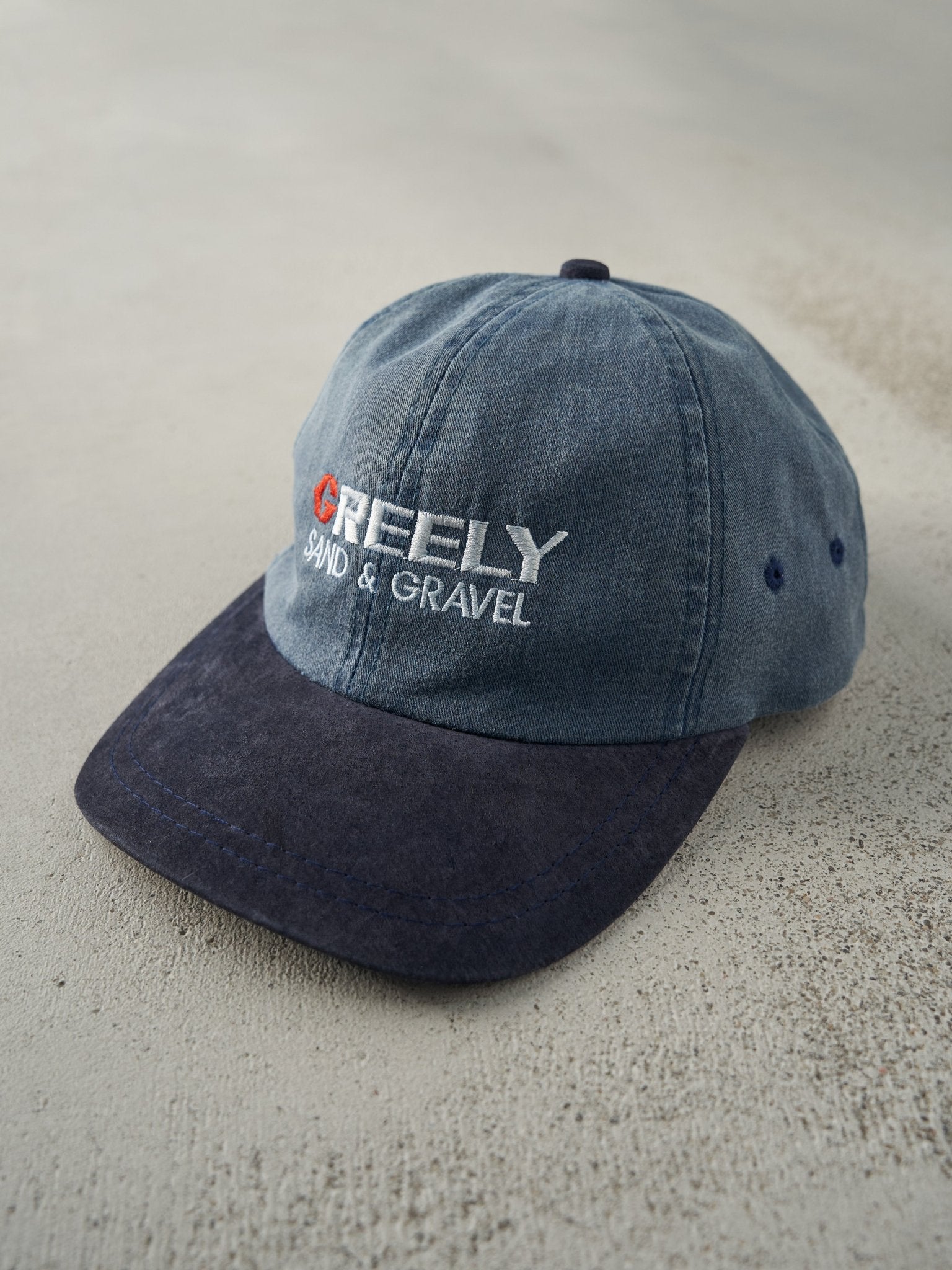Vintage 90s Blue Two Tone & Suede Embroidered Greely Logo Strapback Hat