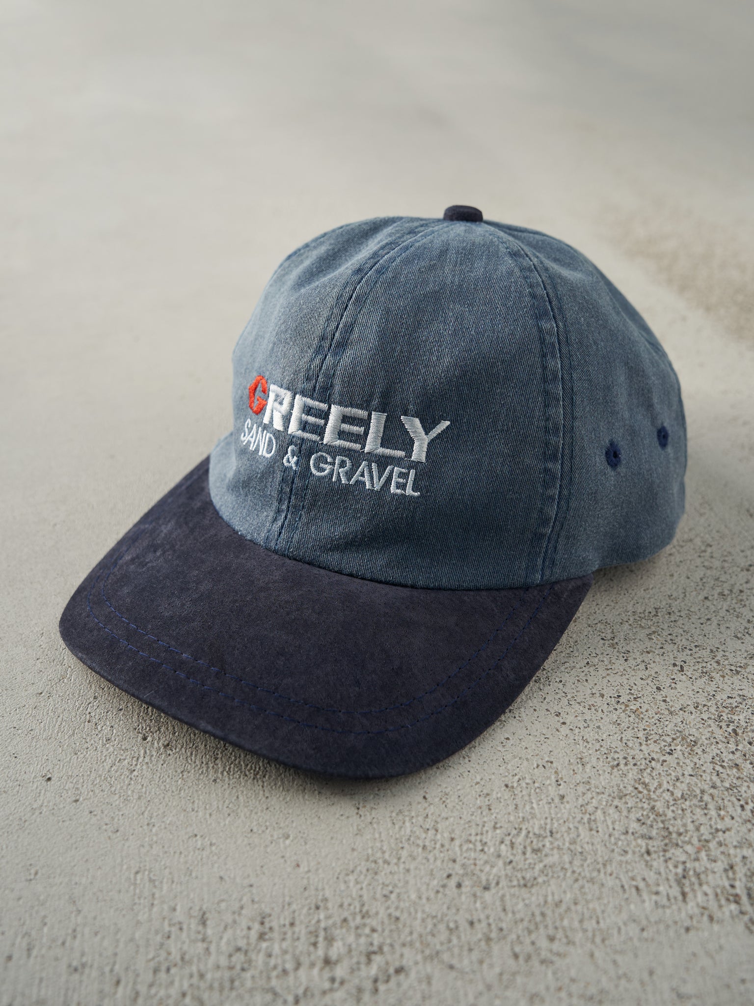 Vintage 90s Blue Two Tone & Suede Embroidered Greely Logo Strap Back Hat