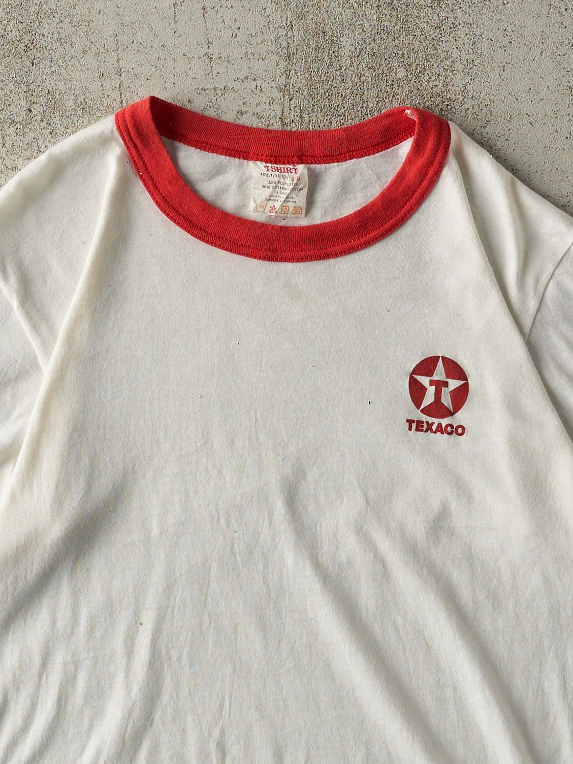 Vintage 80s White & Red Texaco Ringer Tee (S/M)