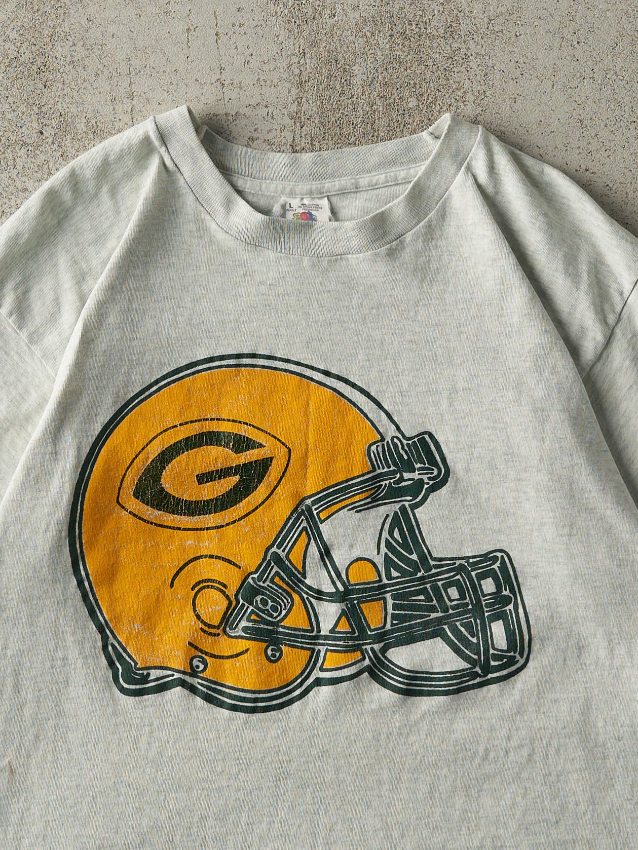 Vintage 80s Heather Grey Green Bay Packers Single Stitch Tee (M)