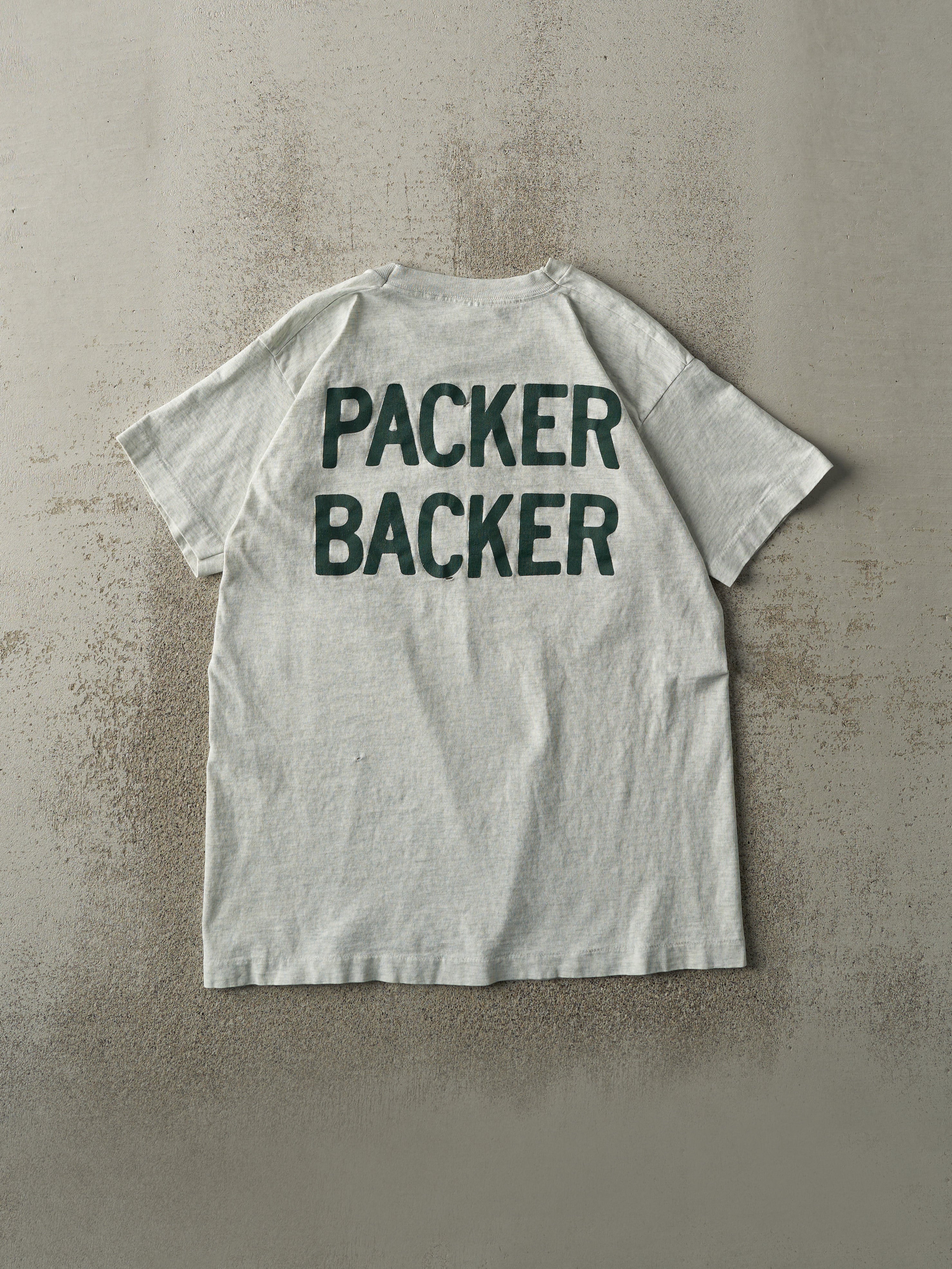 Vintage 80s Heather Grey Green Bay Packers Single Stitch Tee (M)