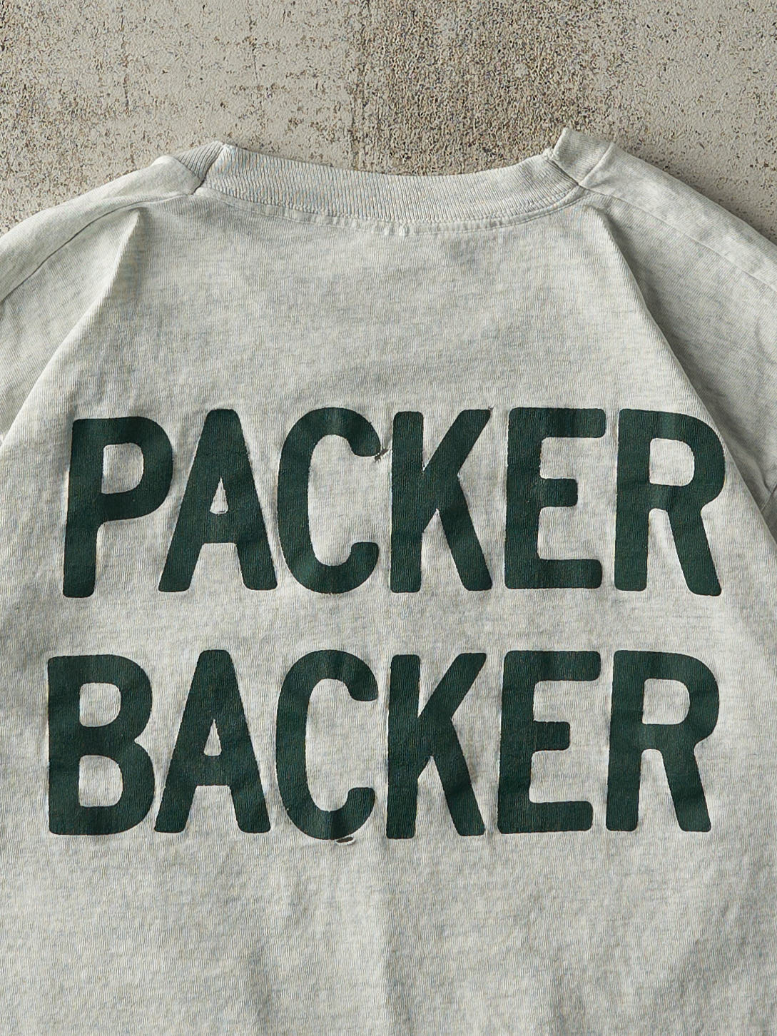 Vintage 80s Heather Grey Green Bay Packers Single Stitch Tee (M)