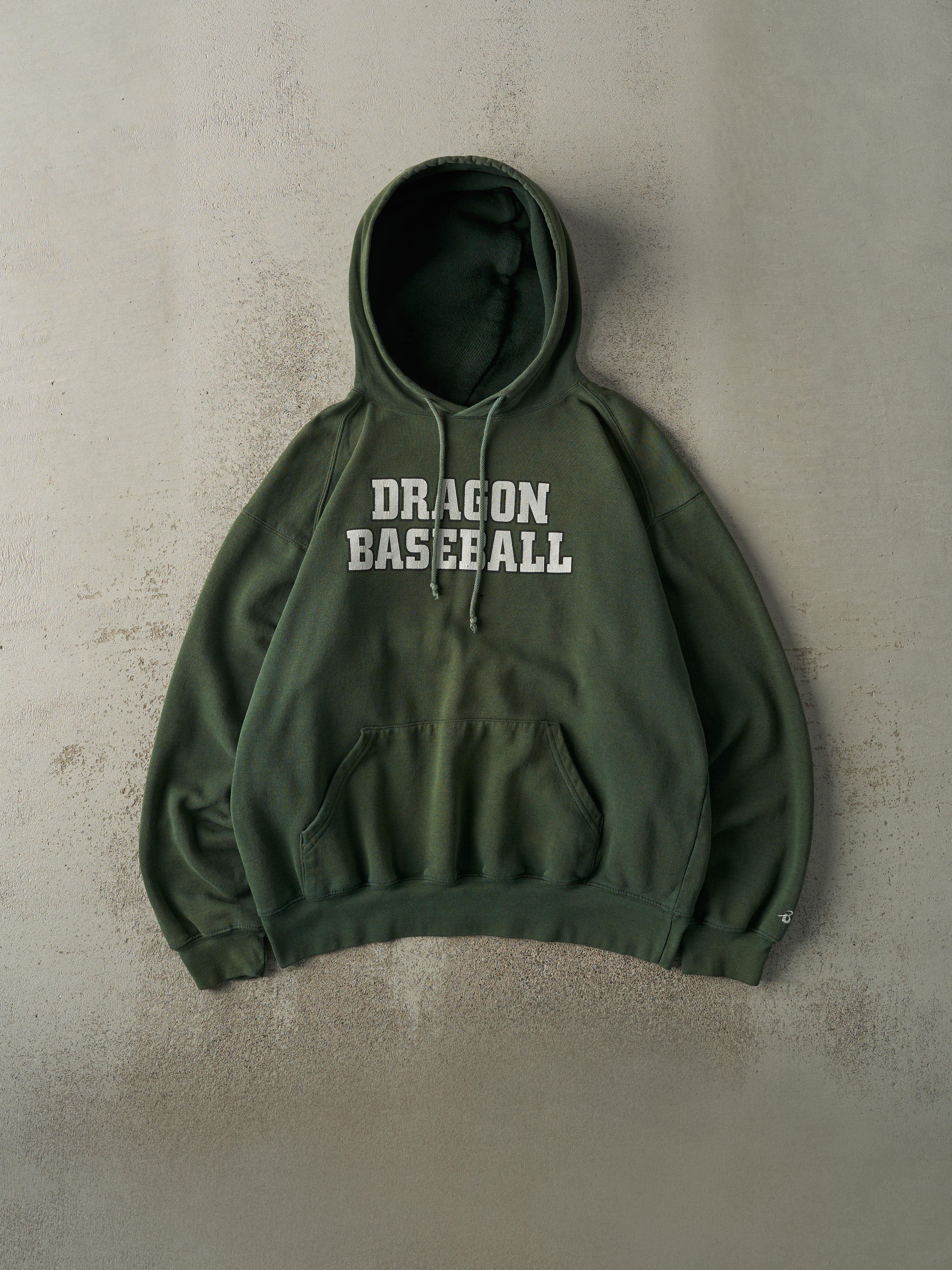 Vintage 90s Sun Faded Green Dragon Baseball Hoodie (L/XL)