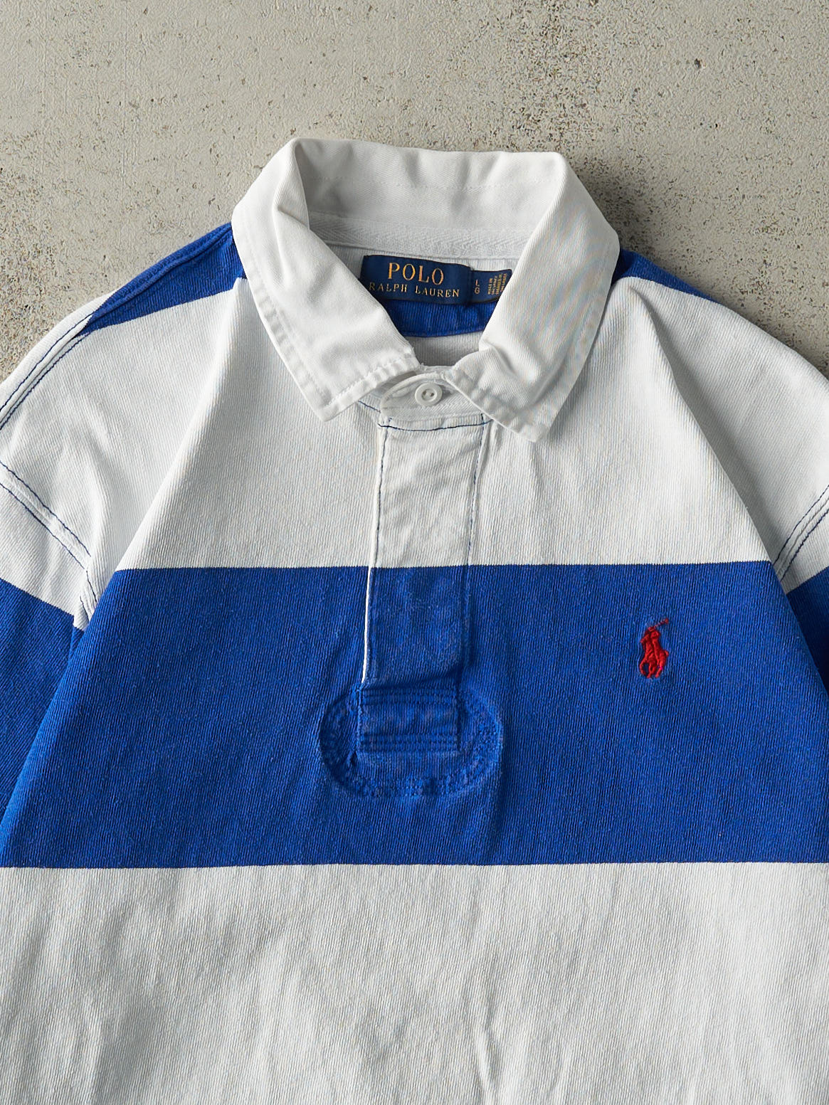 Vintage Y2K White & Blue Polo Quarter Button Rugby Shirt (M/L)
