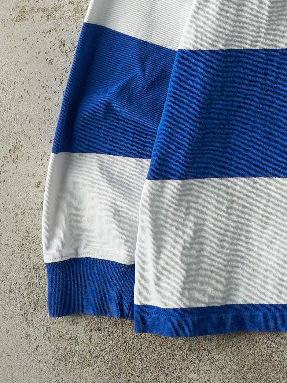 Vintage Y2K White & Blue Polo Quarter Button Rugby Shirt (M/L)