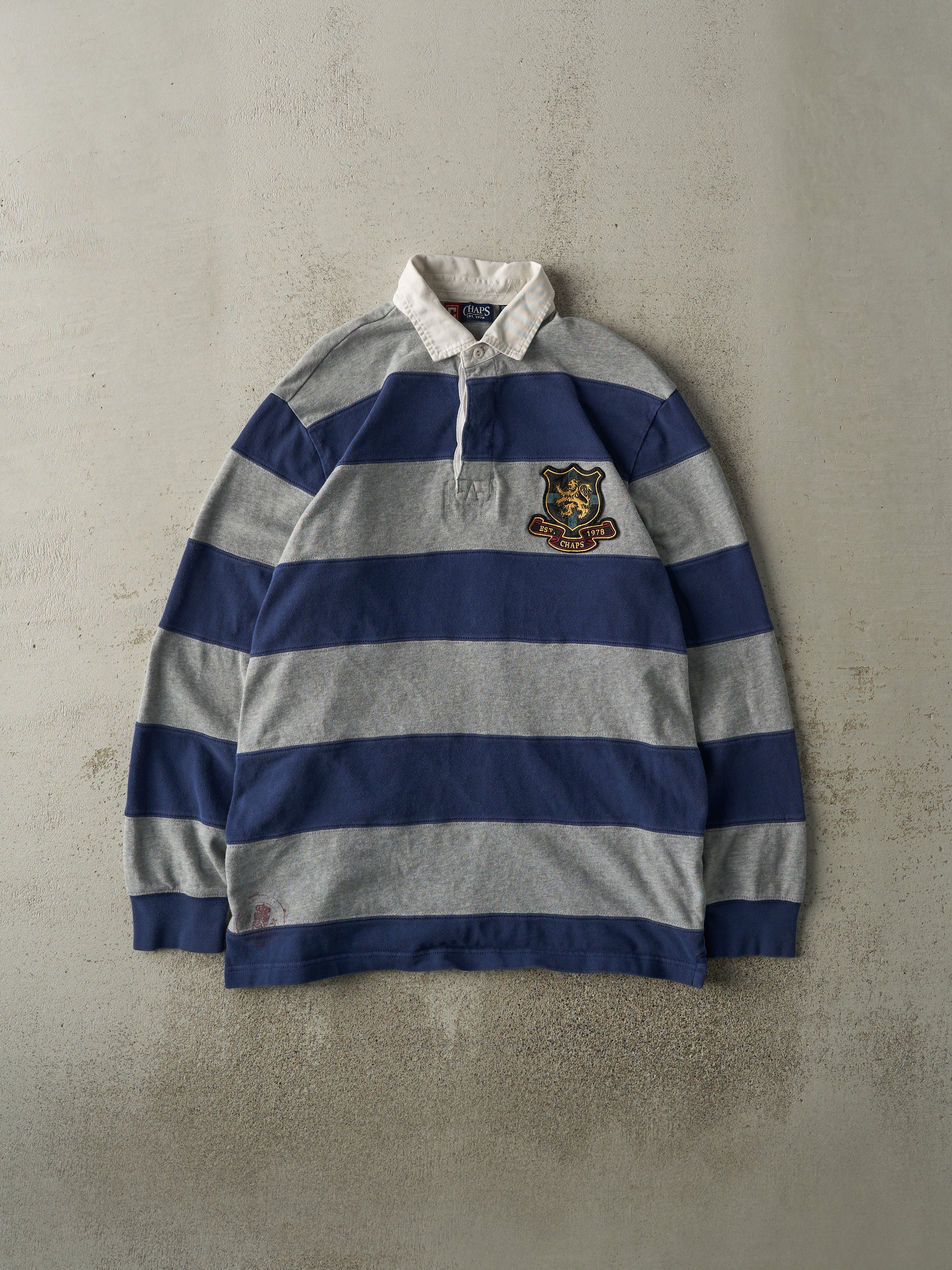 Vintage Y2K Grey & Navy Chaps Embroidered Quarter Button Rugby Shirt (M/L)