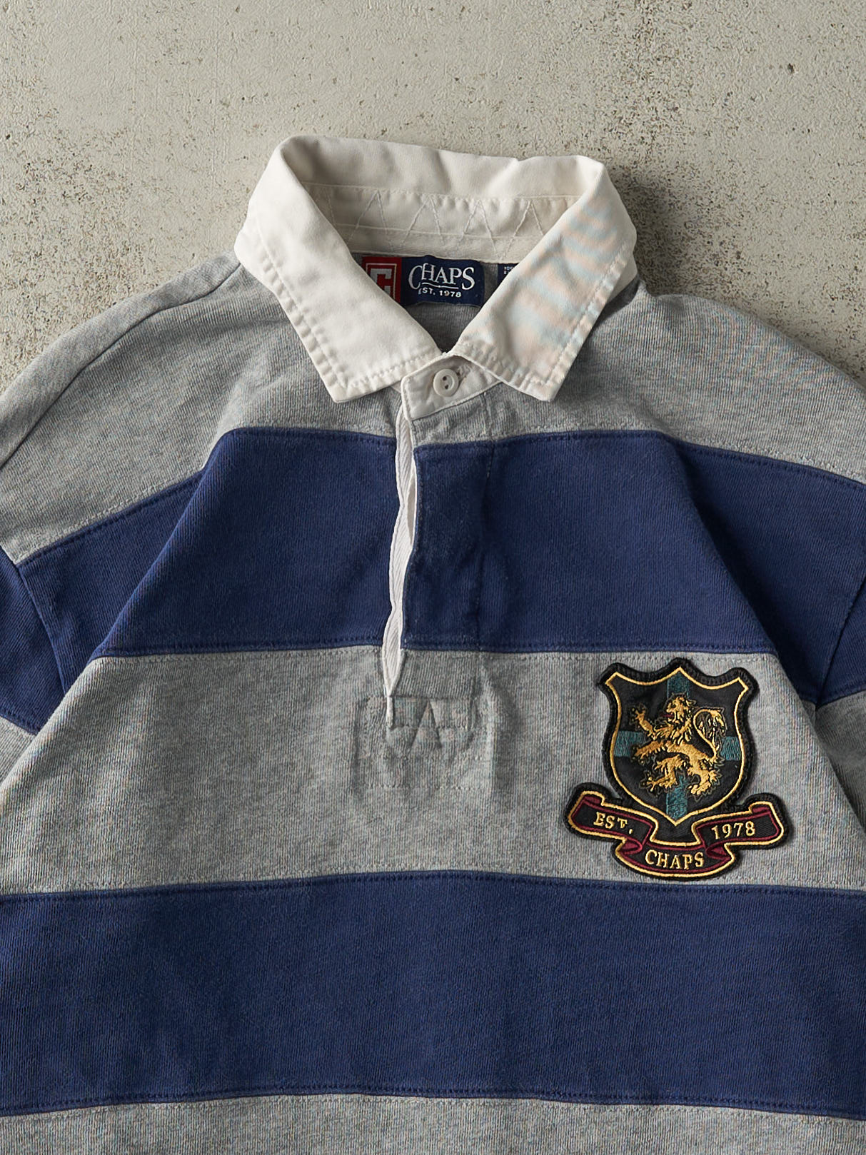 Vintage Y2K Grey & Navy Chaps Embroidered Quarter Button Rugby Shirt (M/L)