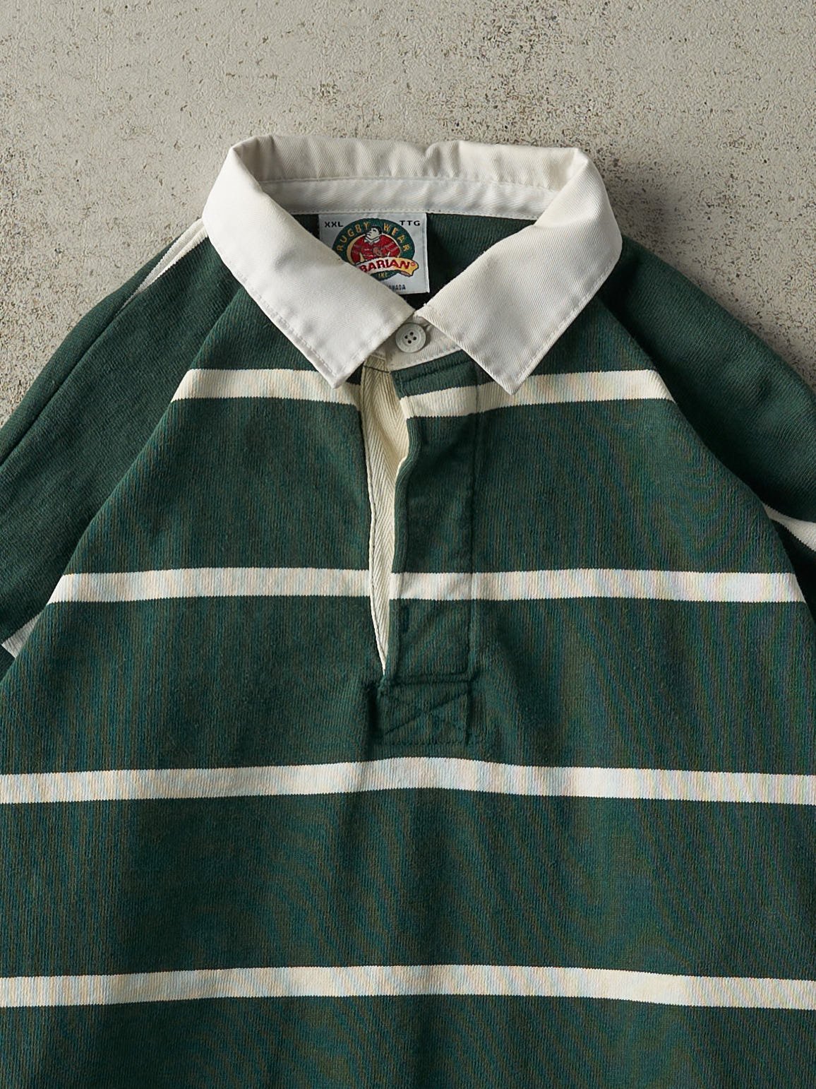 Button Rugby Printed Vintage 90s Green & White Quarter Button Rugby Shirt (XL) – Rebalance ...