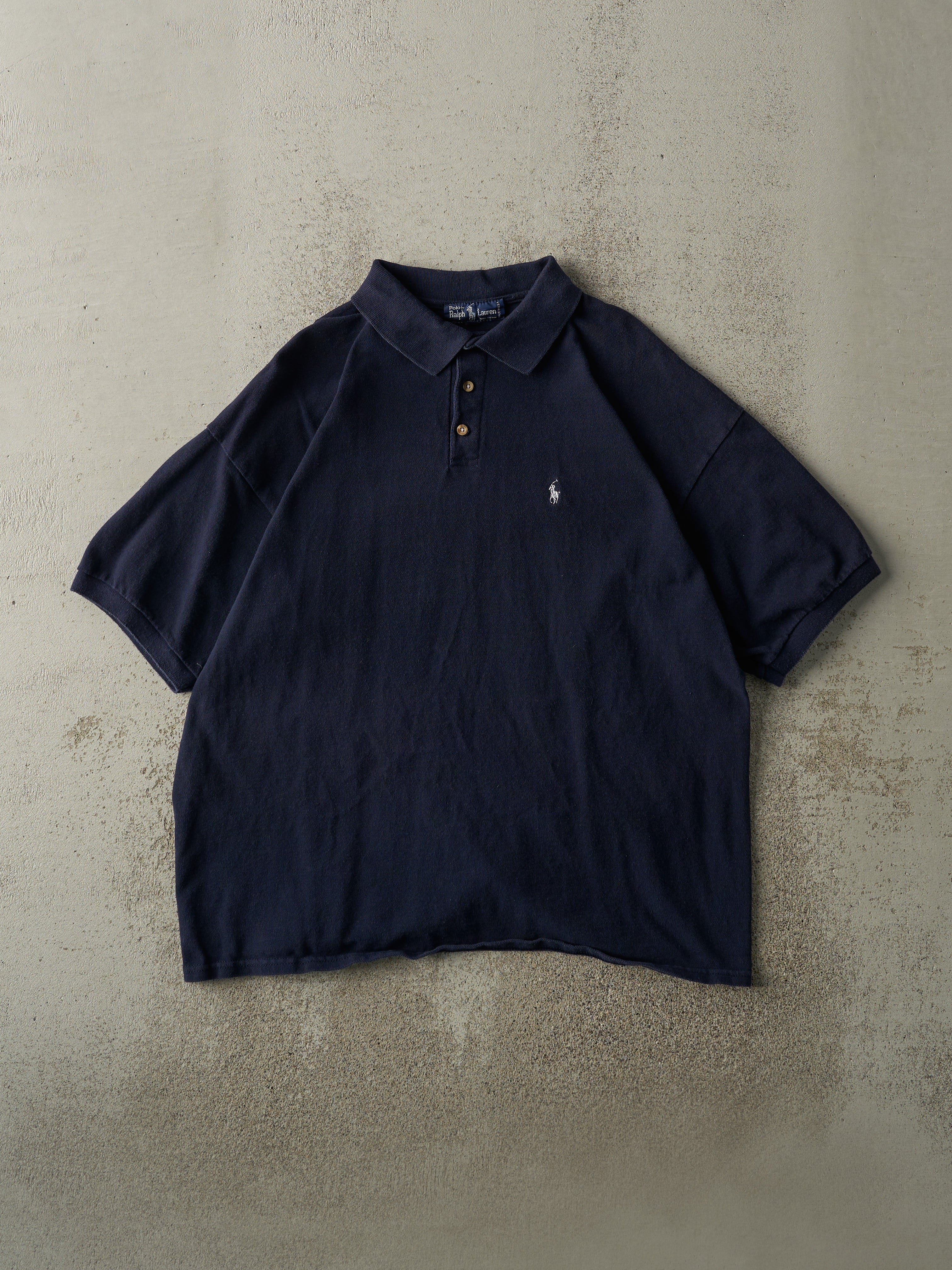 Vintage 90s Navy Blue Polo Ralph Lauren Quarter Button Shirt (L/XL)