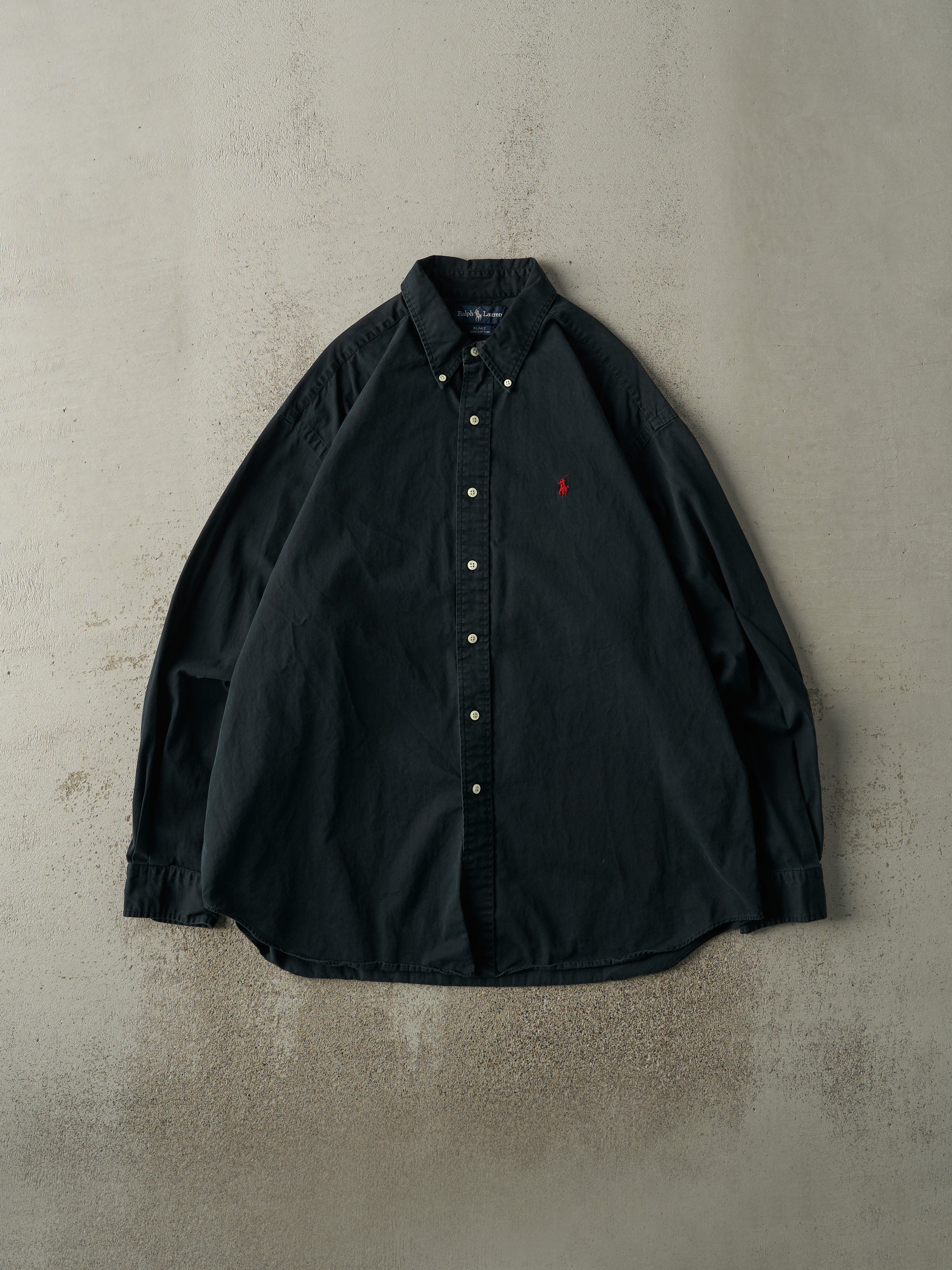 Vintage 90s Faded Black Ralph Lauren Button Up (XXL)