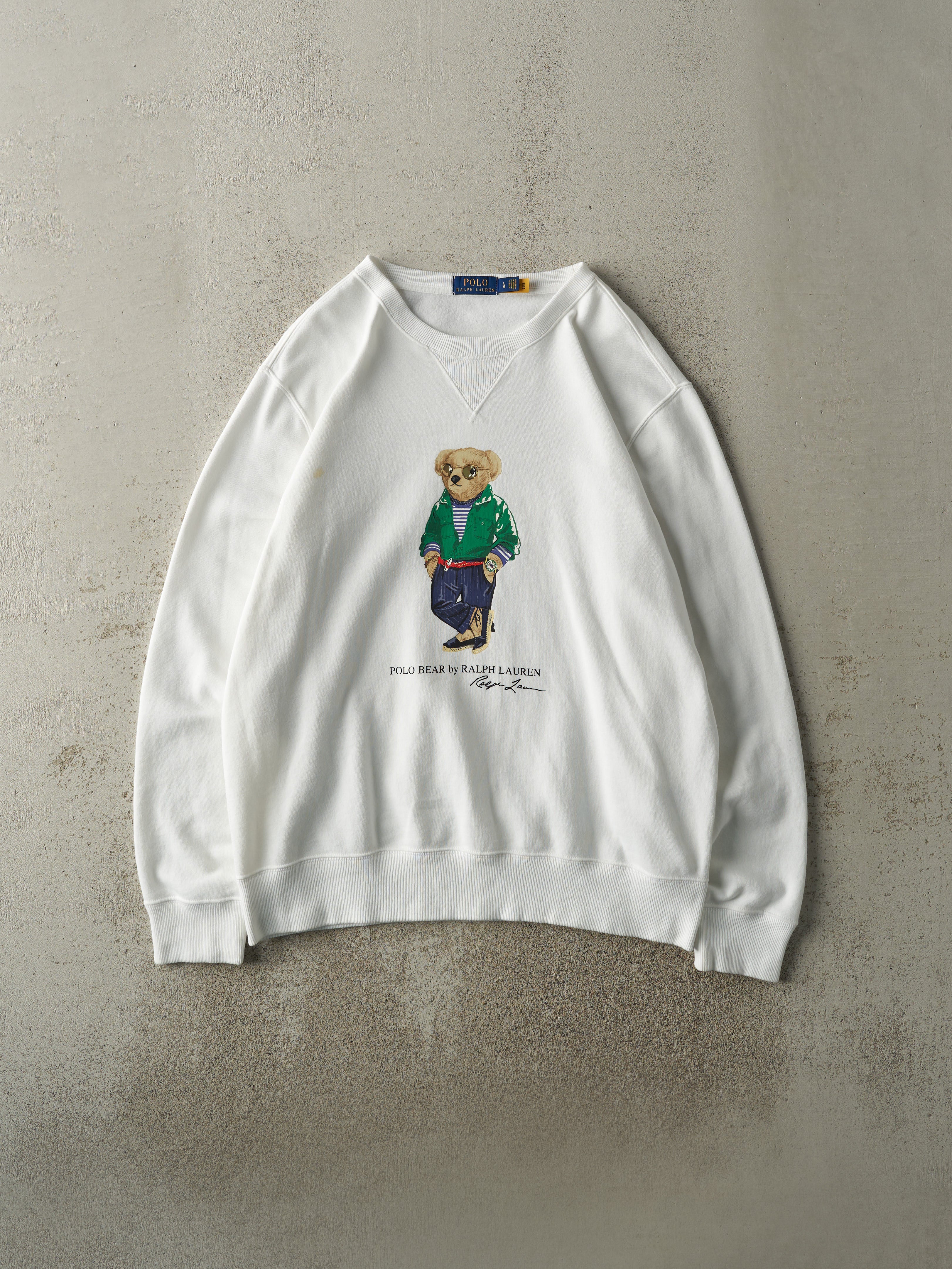 Vintage Y2K White Polo Bear Ralph Lauren Crewneck (L/XL)