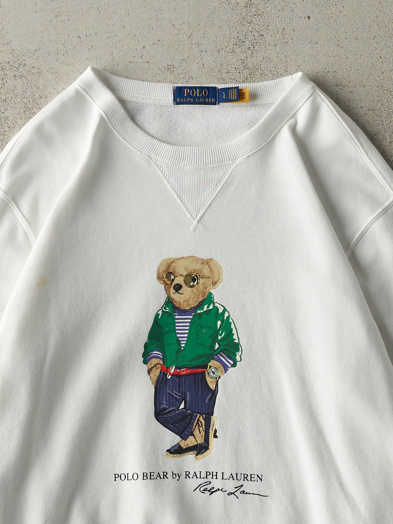 Vintage Y2K White Polo Bear Ralph Lauren Crewneck (L/XL)