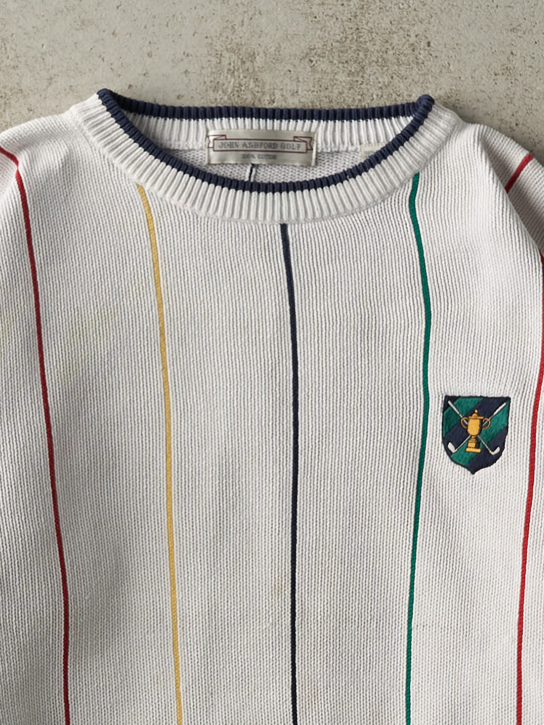 Vintage 90s White Striped Knit Boxy Pullover (XL)