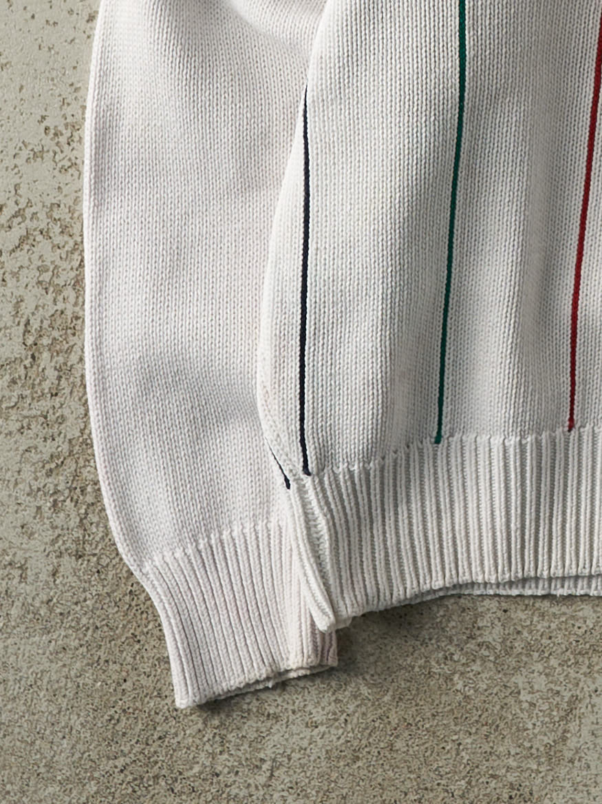 Vintage 90s White Striped Knit Boxy Pullover (XL)