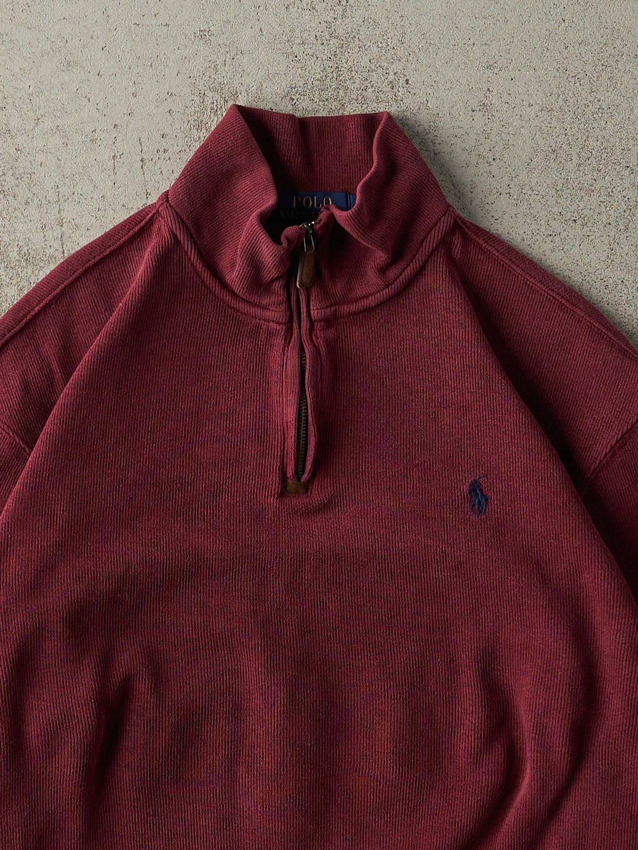 Vintage Y2K Burgundy Polo Quarter Zip Textured Boxy Sweater (L)