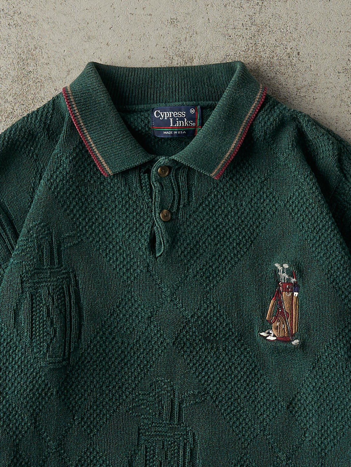 Vintage 90s Green Embroidered Golf Quarter Button Knit (M)
