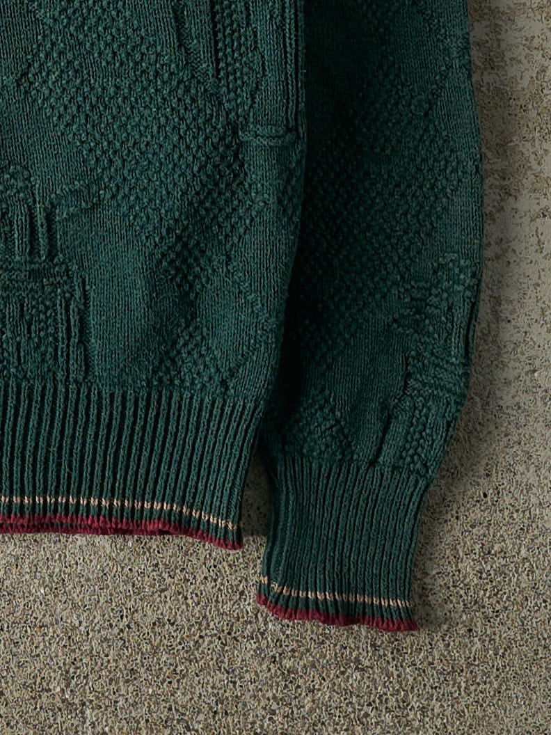 Vintage 90s Green Embroidered Golf Quarter Button Knit (M)