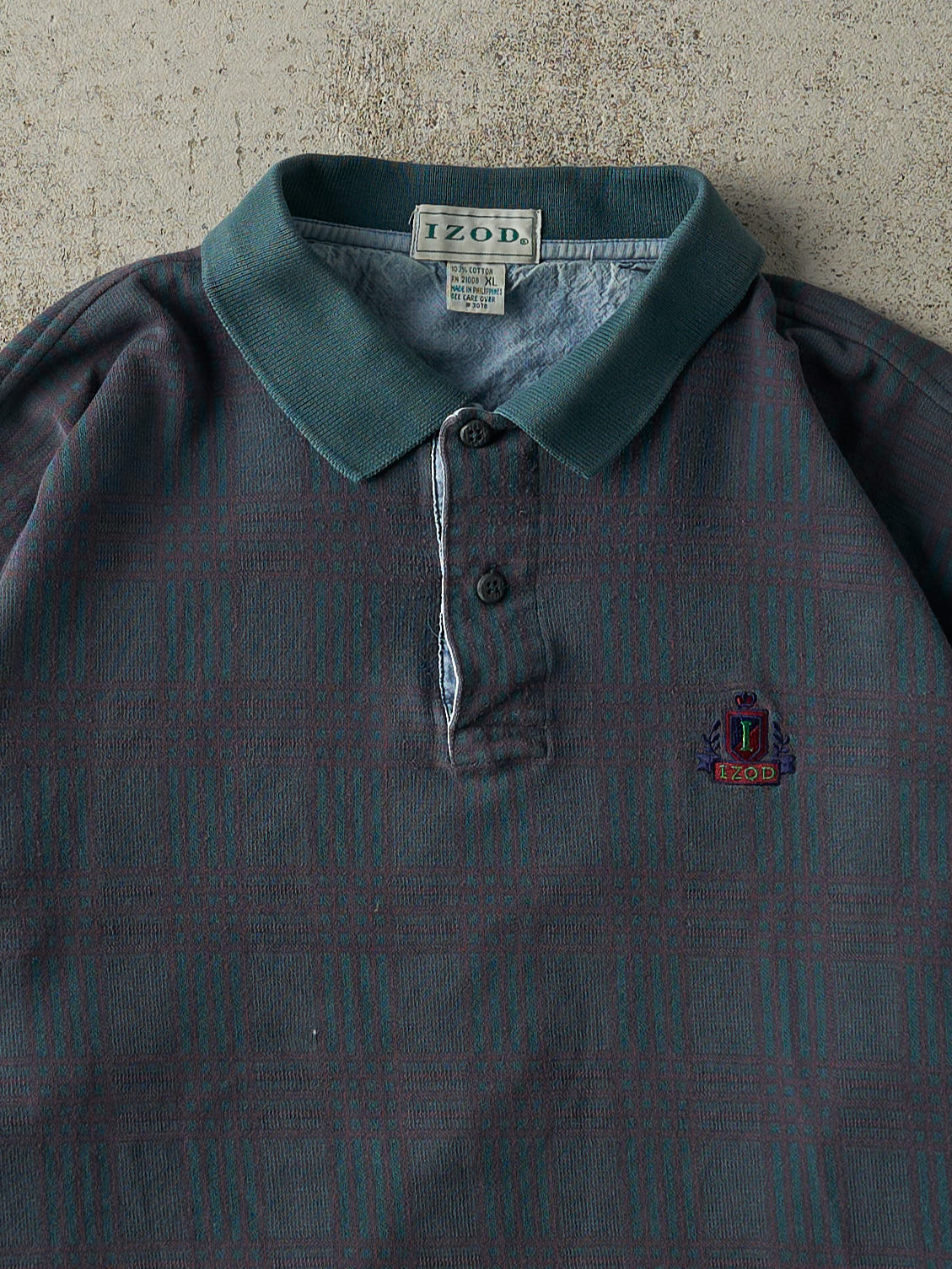 Vintage 90s Green Plaid Izod Quarter Button Long Sleeve (XL)