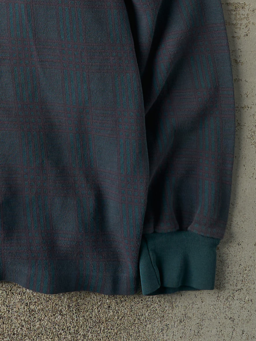 Vintage 90s Green Plaid Izod Quarter Button Long Sleeve (XL)