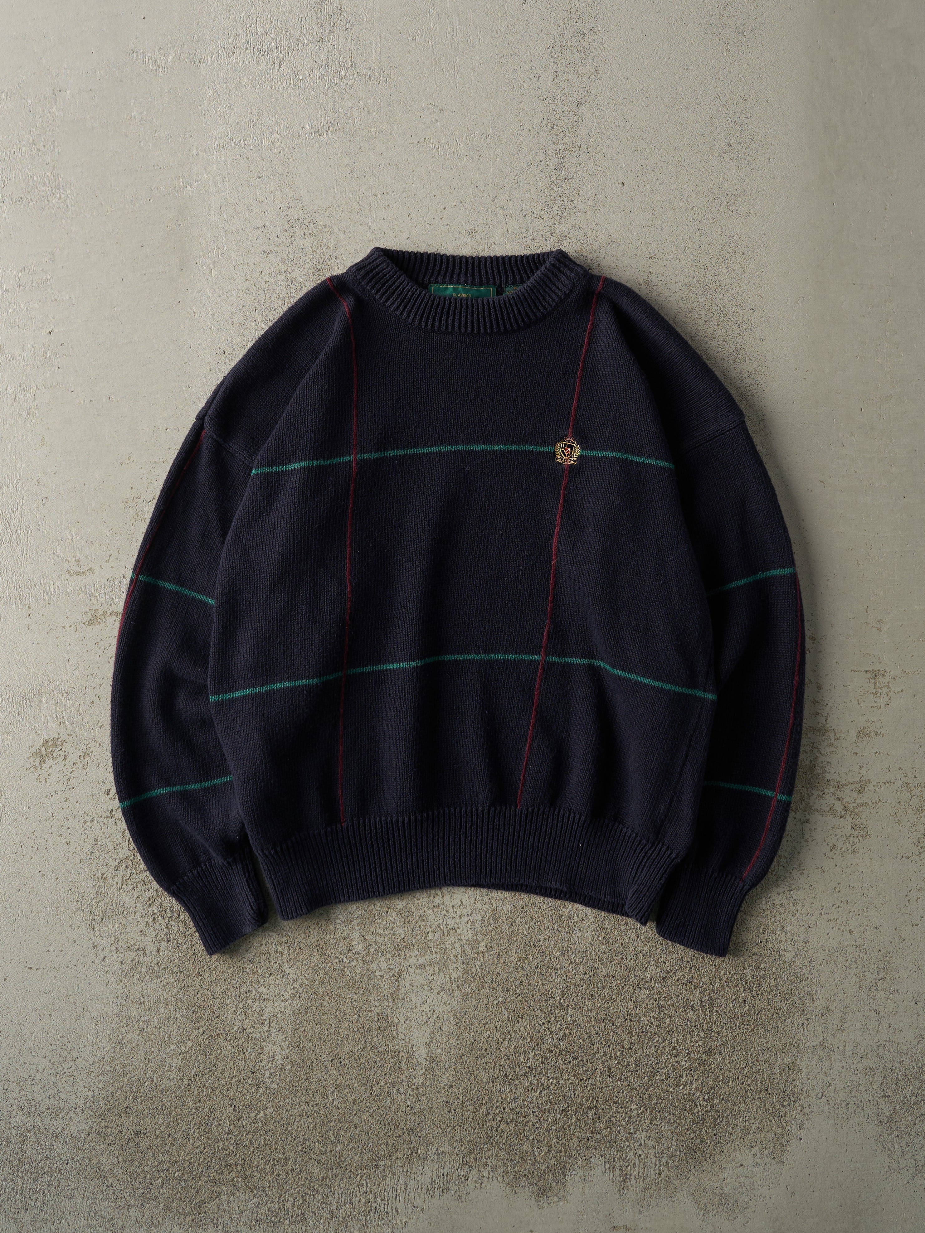 Vintage 90s Navy Blue Embroidered Knit Pullover (L/XL)