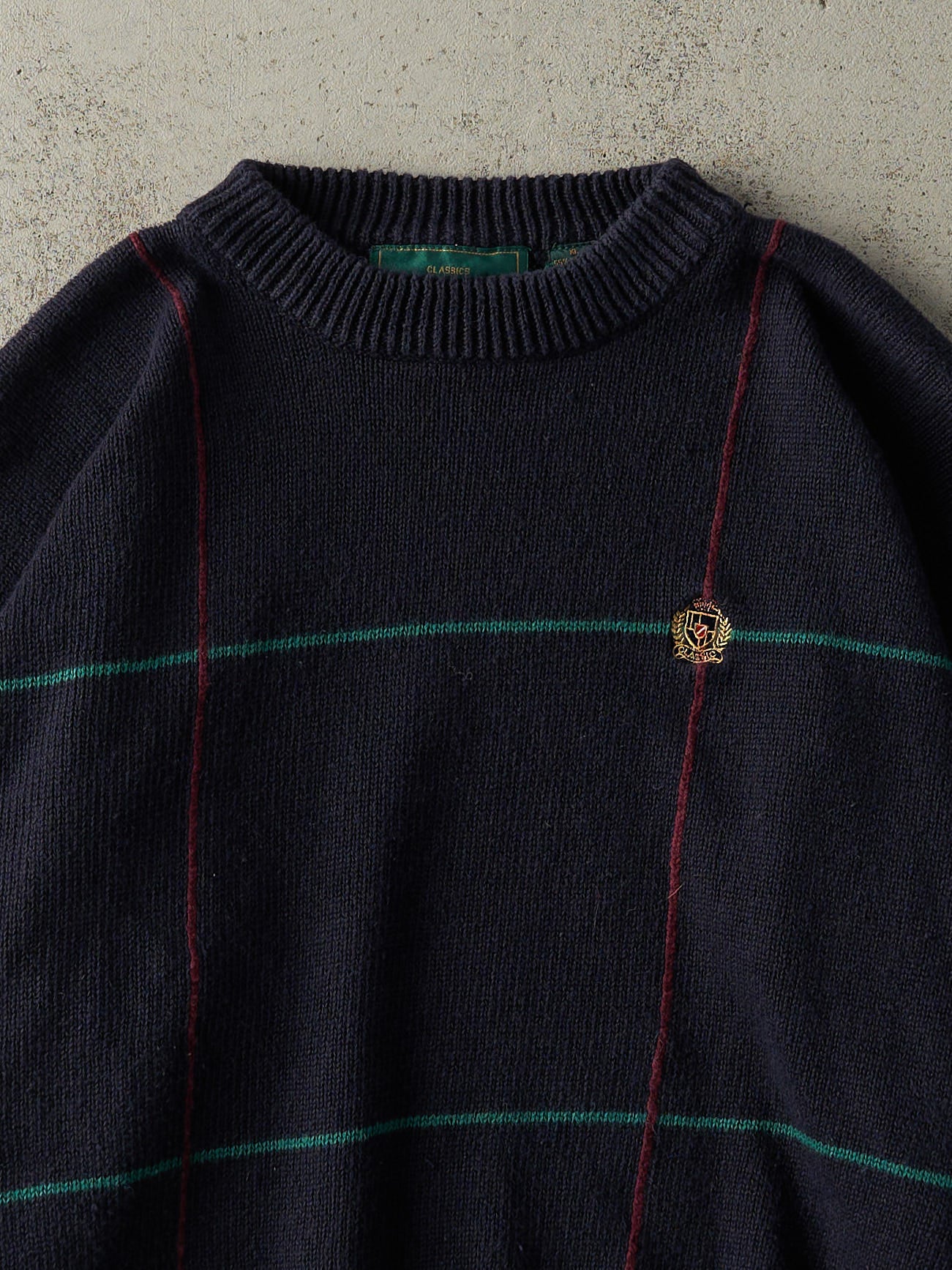 Vintage 90s Navy Blue Embroidered Knit Pullover (L/XL)