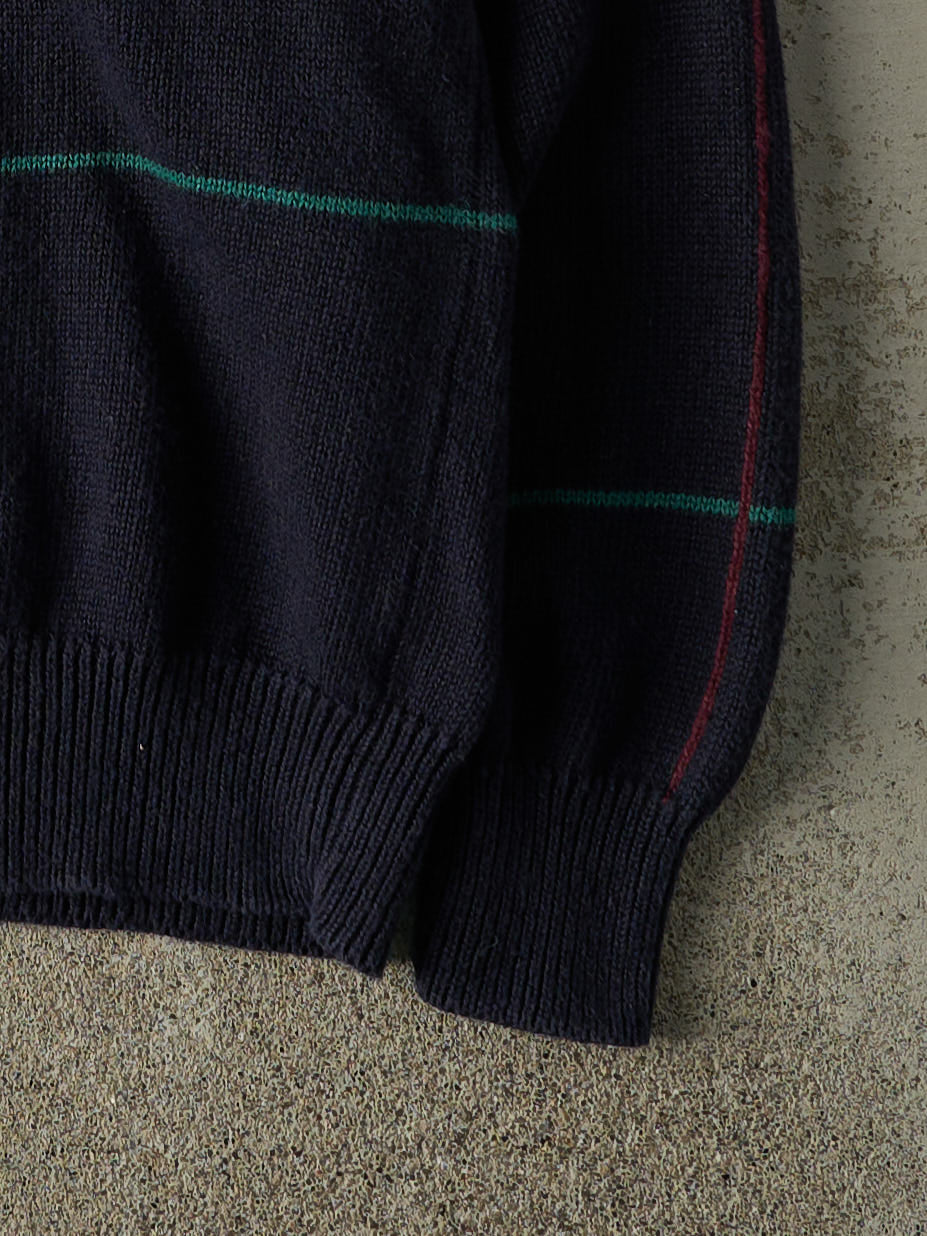 Vintage 90s Navy Blue Embroidered Knit Pullover (L/XL)