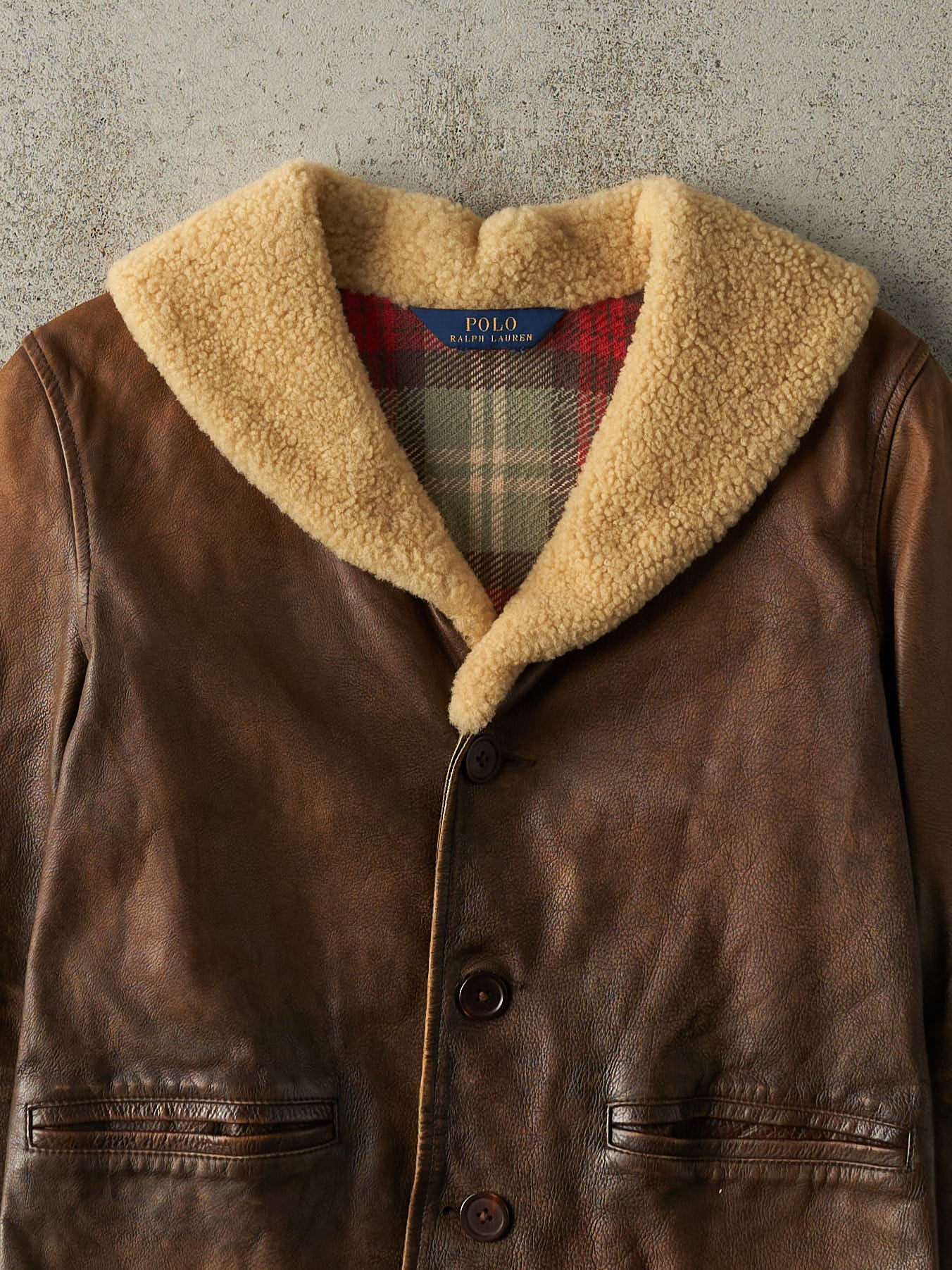 Vintage Y2K Brown Shearling Collared Leather Jacket (XXS)