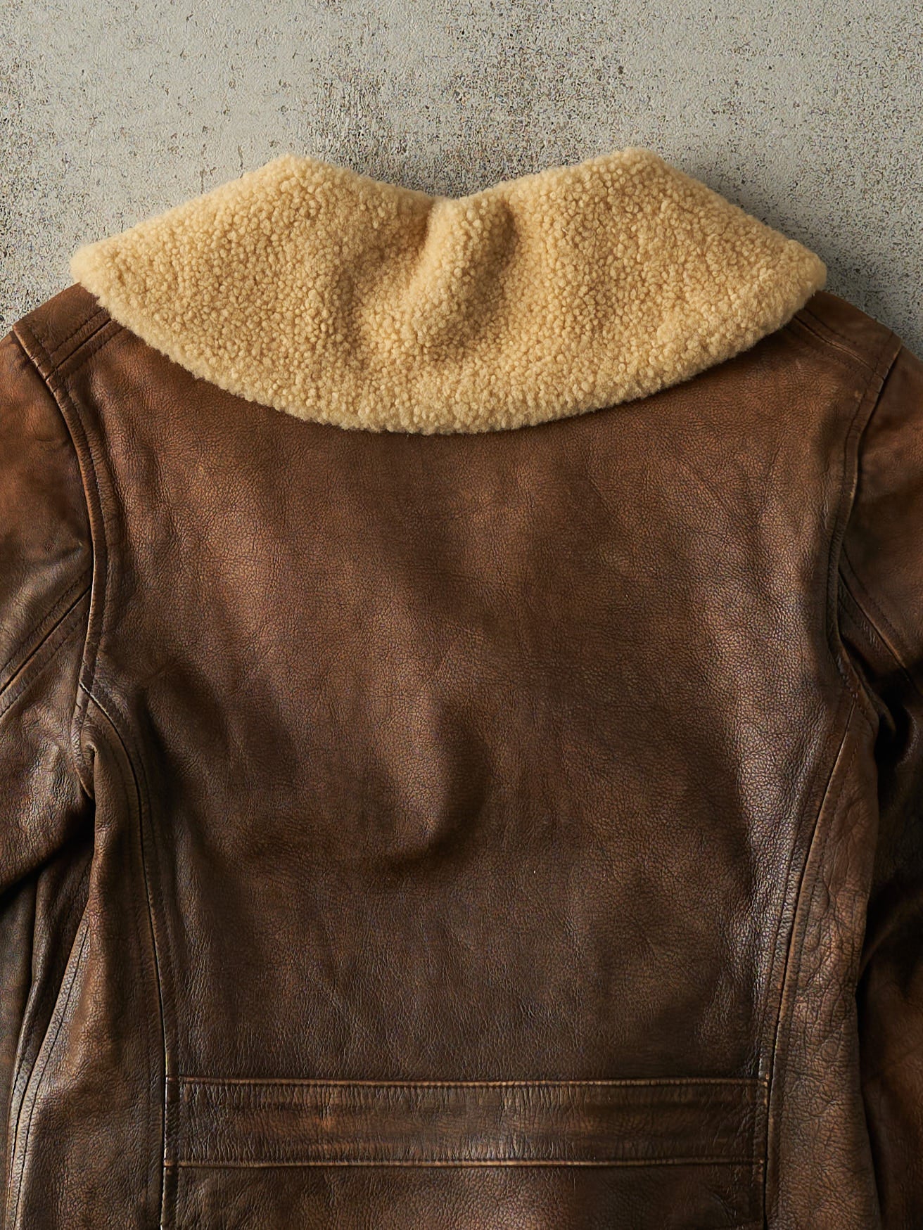 Vintage Y2K Brown Shearling Collared Leather Jacket (XXS)