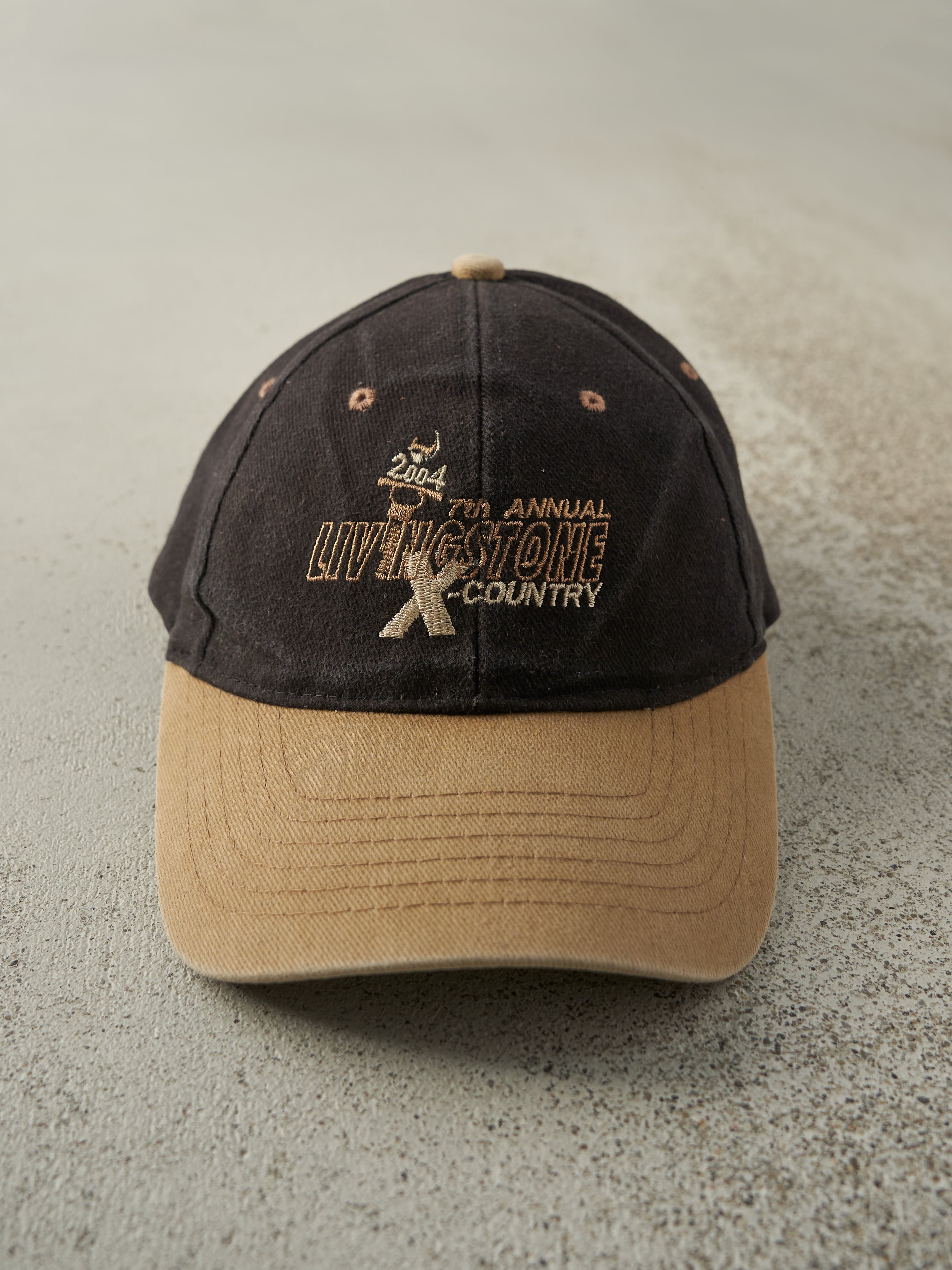Vintage 04' Black & Beige Livingstone X-Country Embroidered Two Tone Strapback