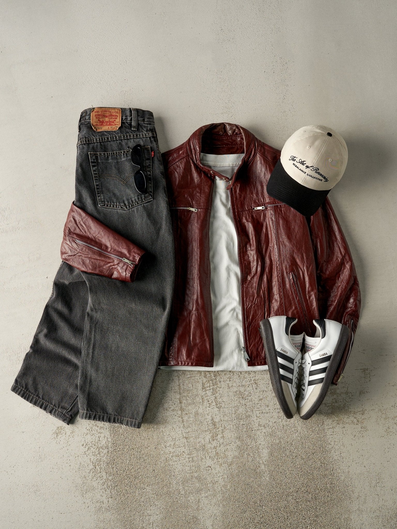 Vintage 90s Burgundy Leather Biker Jacket (S)