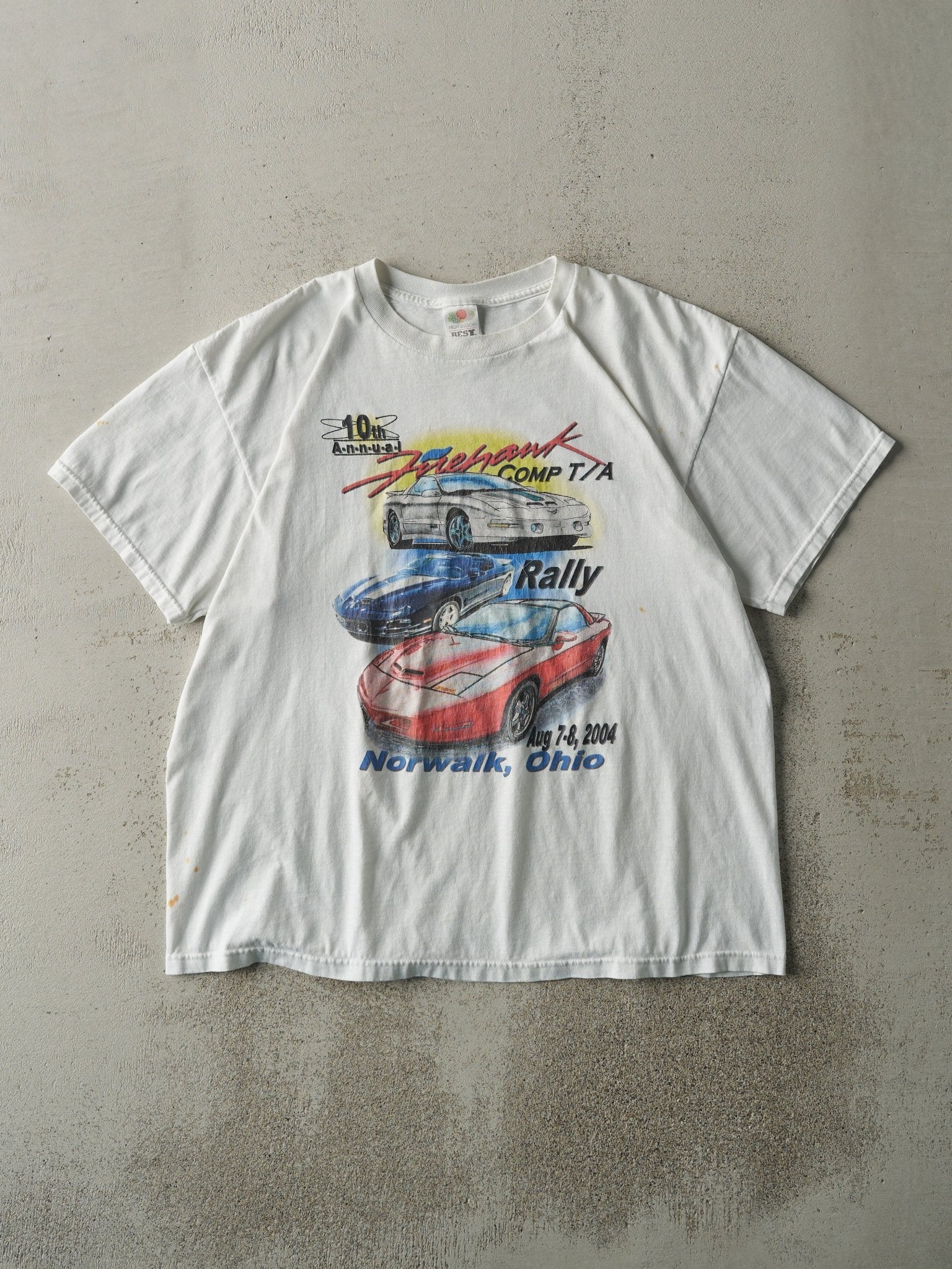 Vintage 04' White Norwalk, Ohio Firehawk Rally Tee (L)