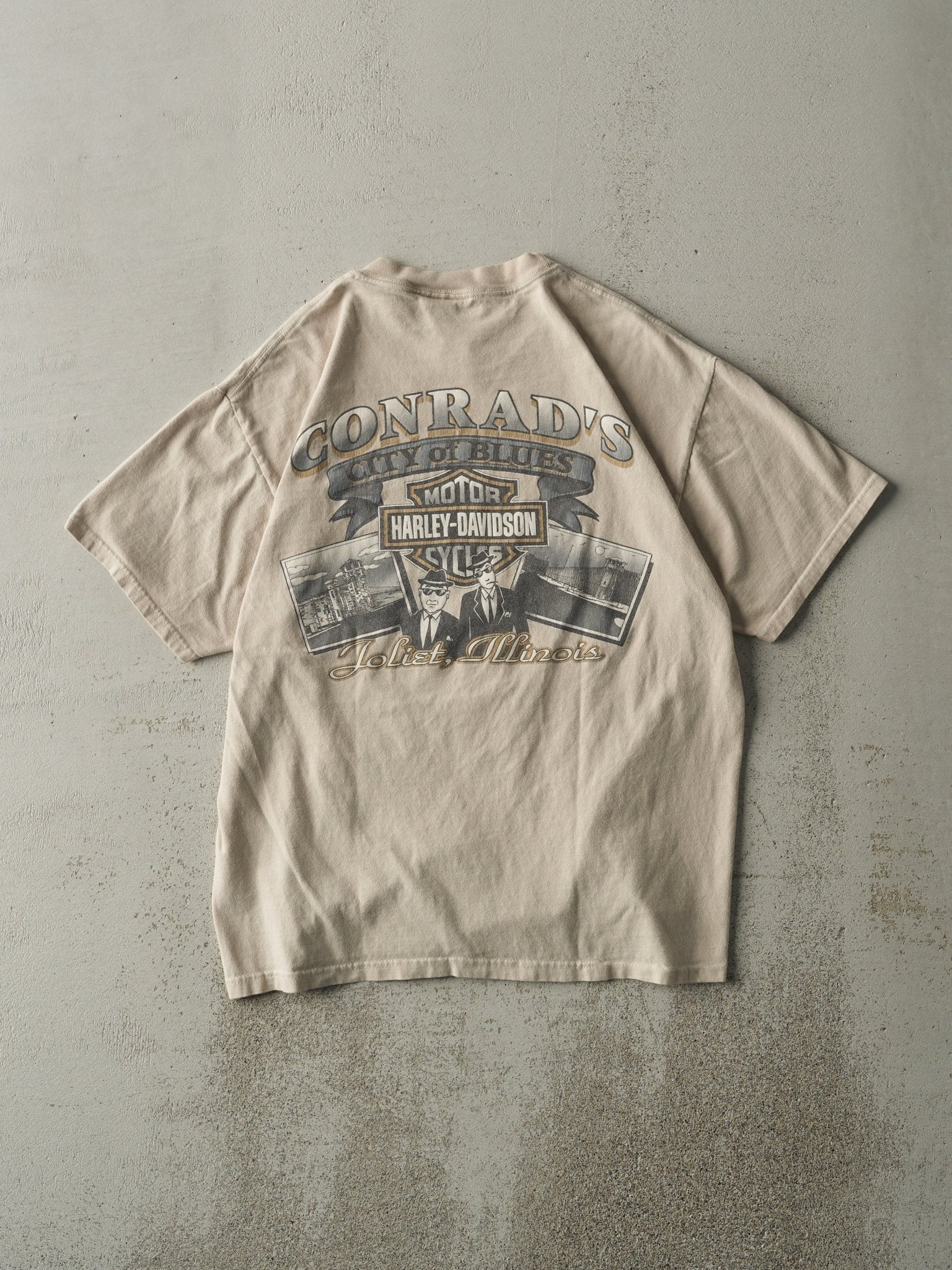 Vintage 01' Beige Joliet Illinois Harley Davidson Tee (M)