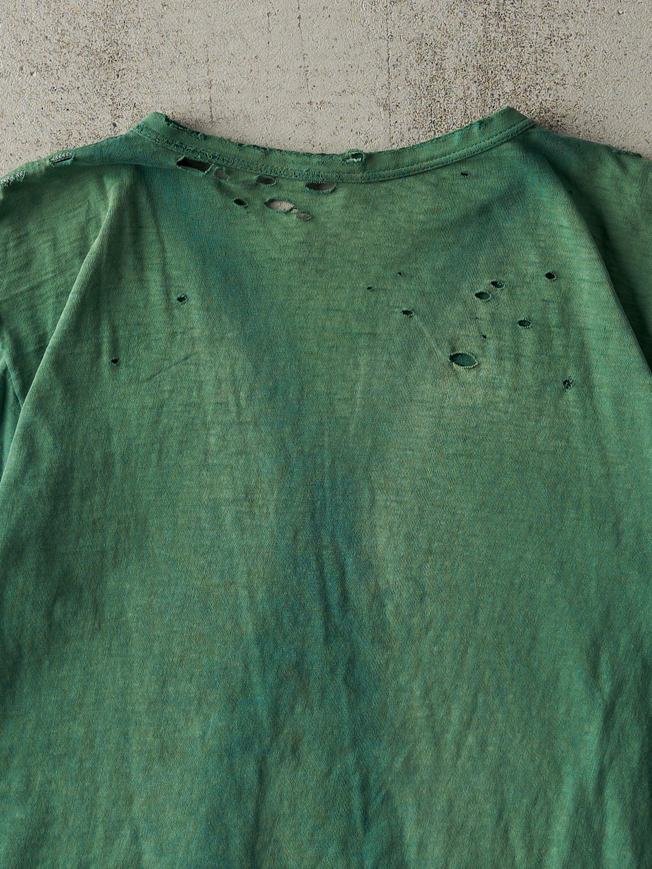 Vintage 80s Sun Faded Green Blank Ringer Tee (M)