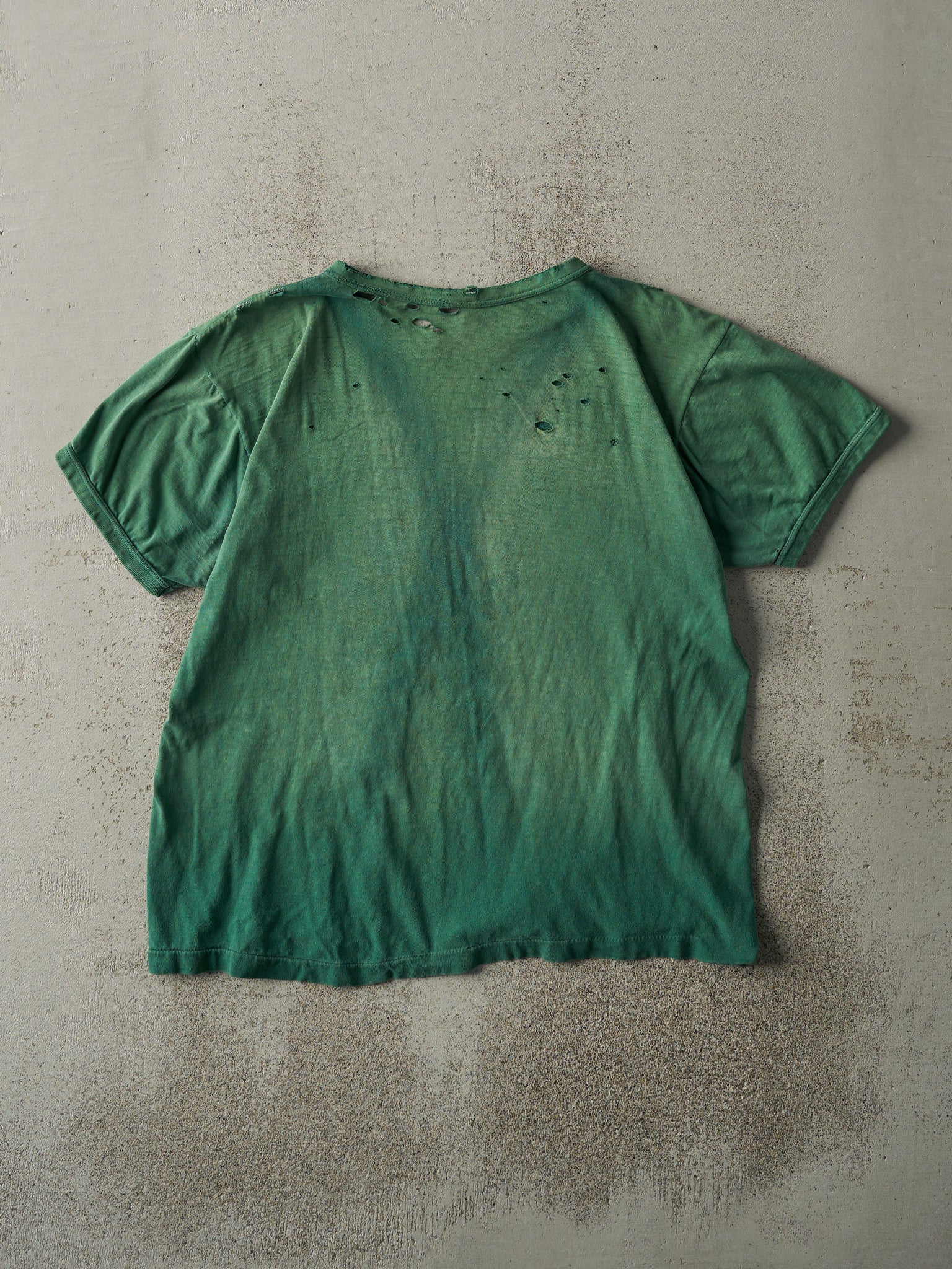 Vintage 80s Sun Faded Green Blank Ringer Tee (M)